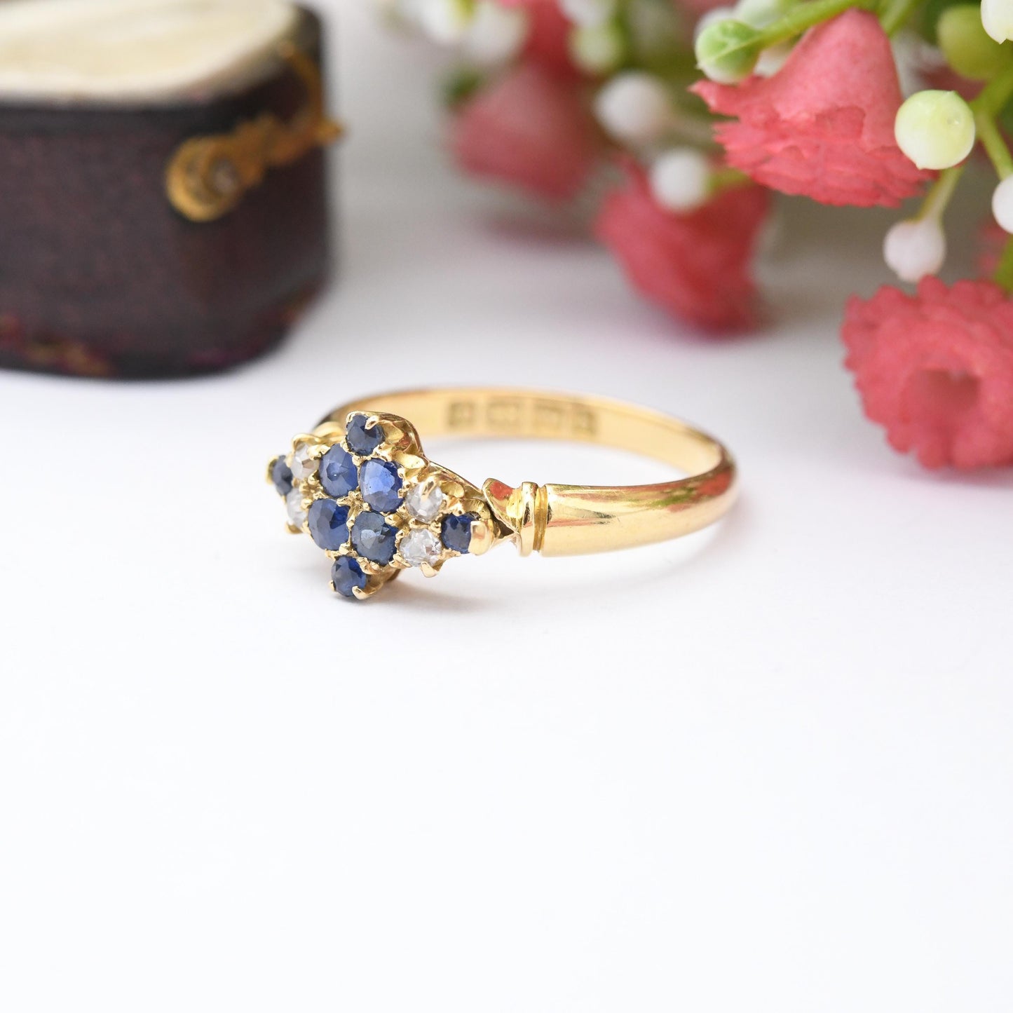 Antique 18ct Gold Sapphire and Diamond Ring 1901 - Victorian Edwardian Cocktail Statement Engagement Ring | UK Size - O | US Size - 7 1/4