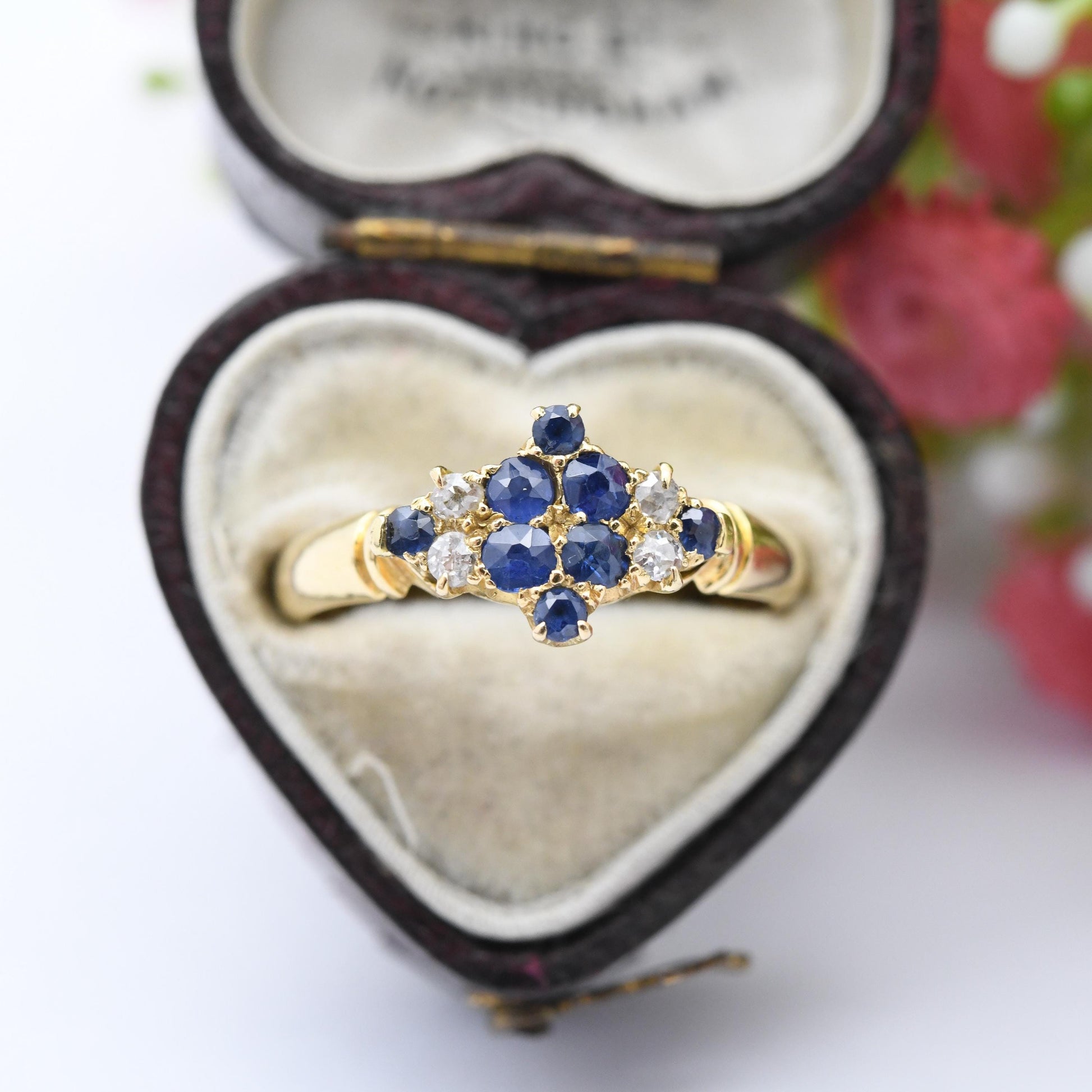 Antique 18ct Gold Sapphire and Diamond Ring 1901 - Victorian Edwardian Cocktail Statement Engagement Ring | UK Size - O | US Size - 7 1/4