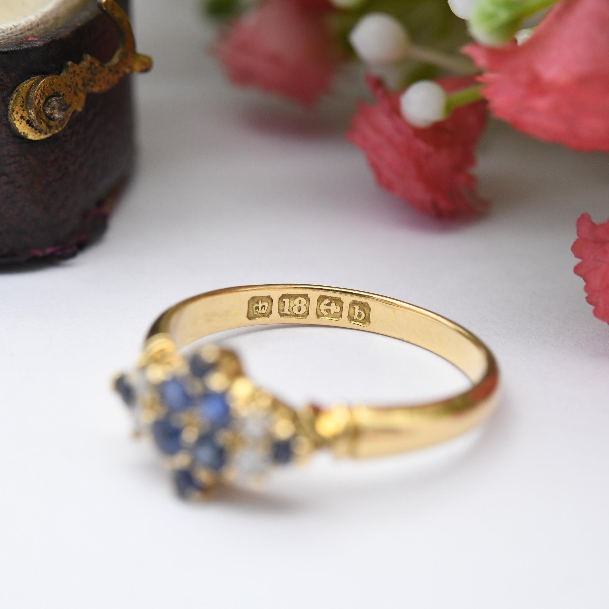 Antique 18ct Gold Sapphire and Diamond Ring 1901 - Victorian Edwardian Cocktail Statement Engagement Ring | UK Size - O | US Size - 7 1/4