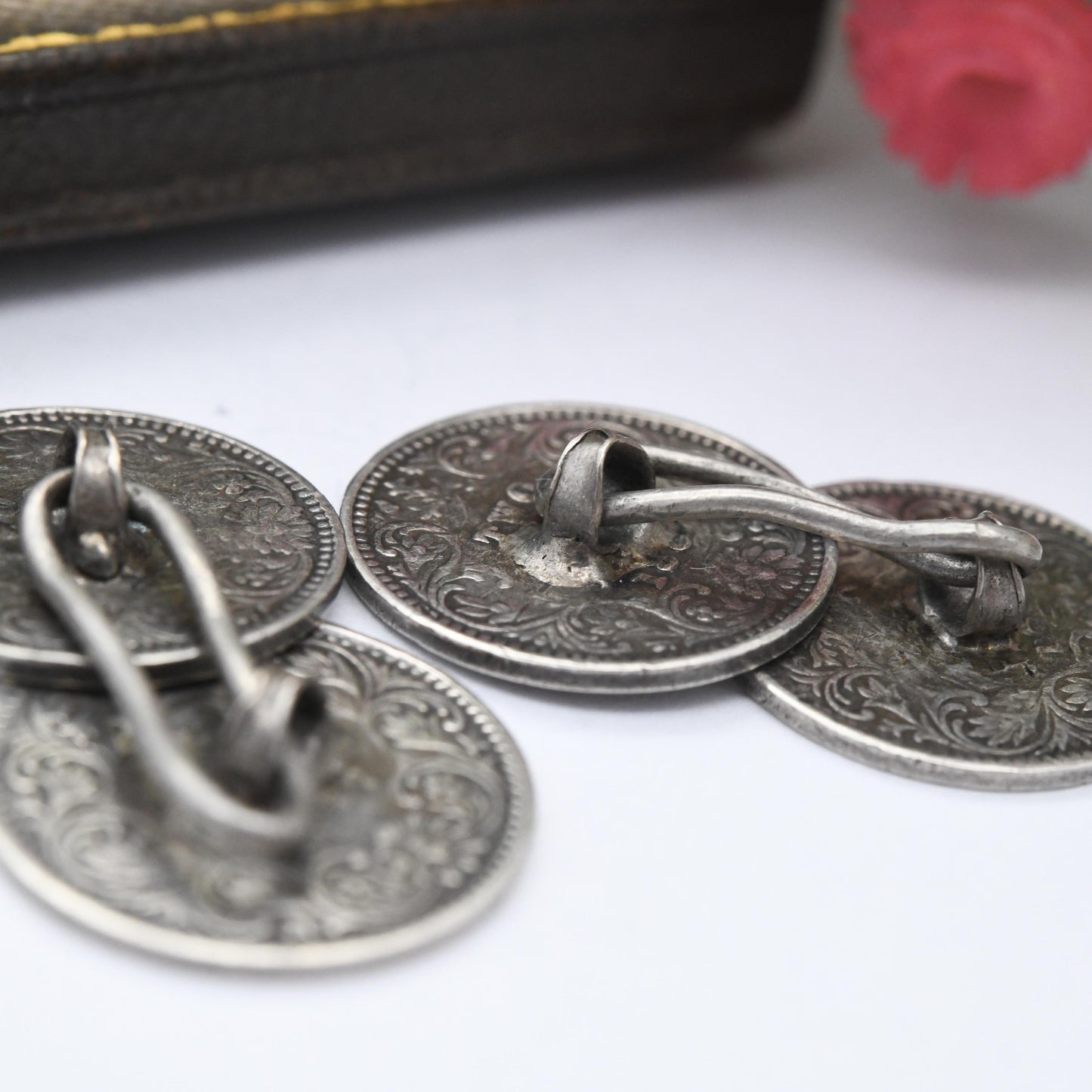 Antique Silver Victoria Coin Cufflinks with Crowned Head - 1880s Two Annas British India | Empress Victoria Collectable Gift