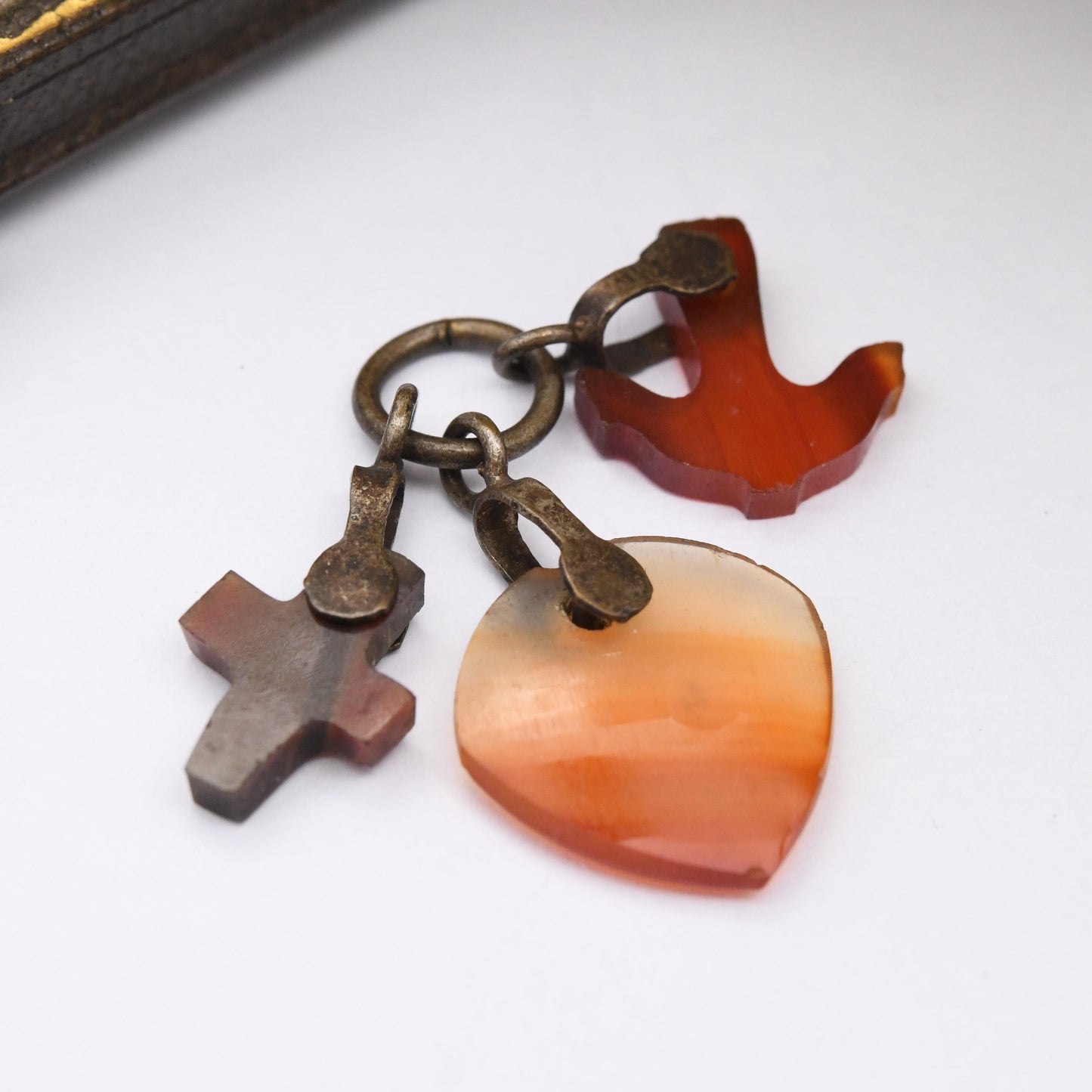 Antique Victorian Agate Faith Hope Charity Charm Pendant c.1880s - Heart Cross Anchor Charm for Necklace | Red Gemstone Fob Collection