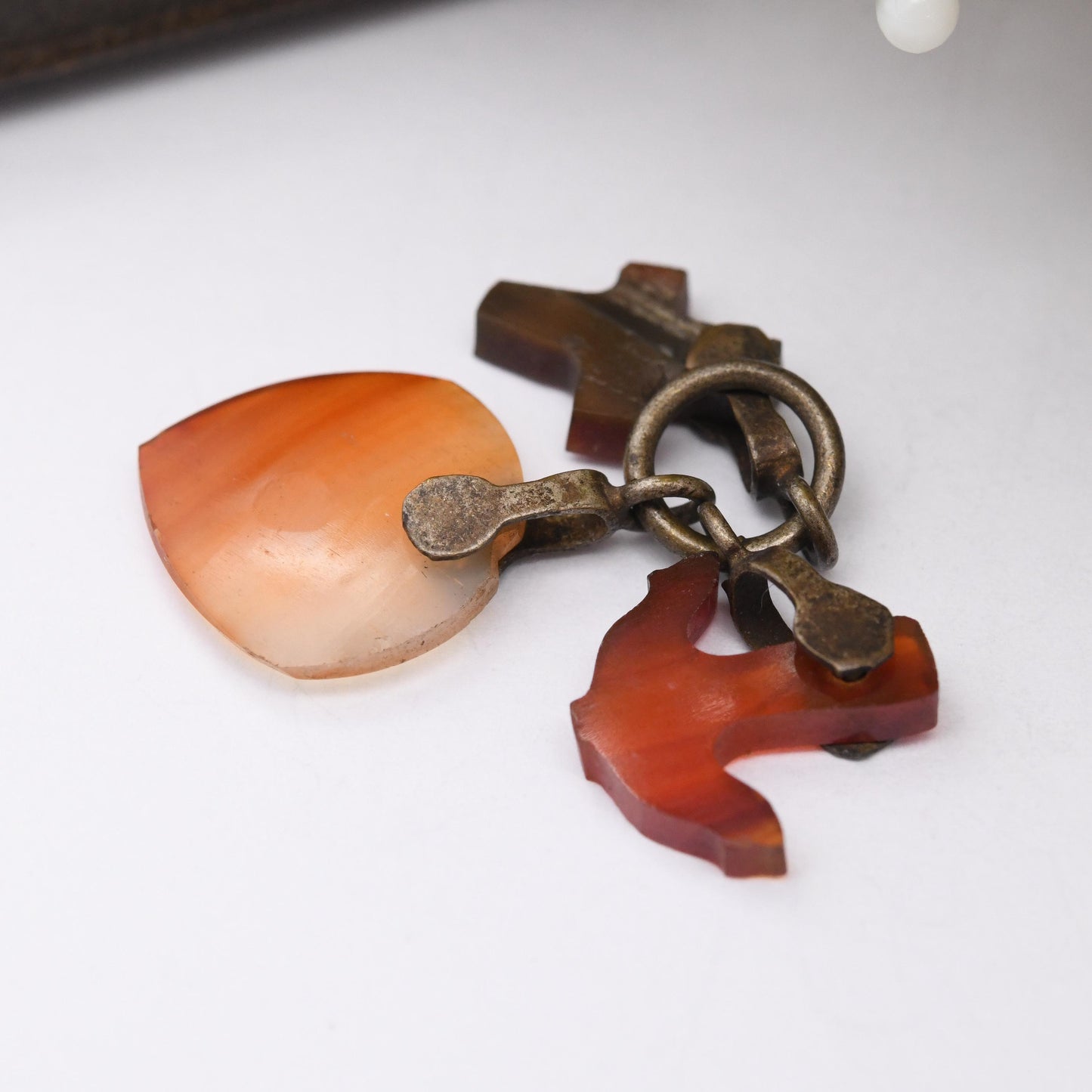 Antique Victorian Agate Faith Hope Charity Charm Pendant c.1880s - Heart Cross Anchor Charm for Necklace | Red Gemstone Fob Collection