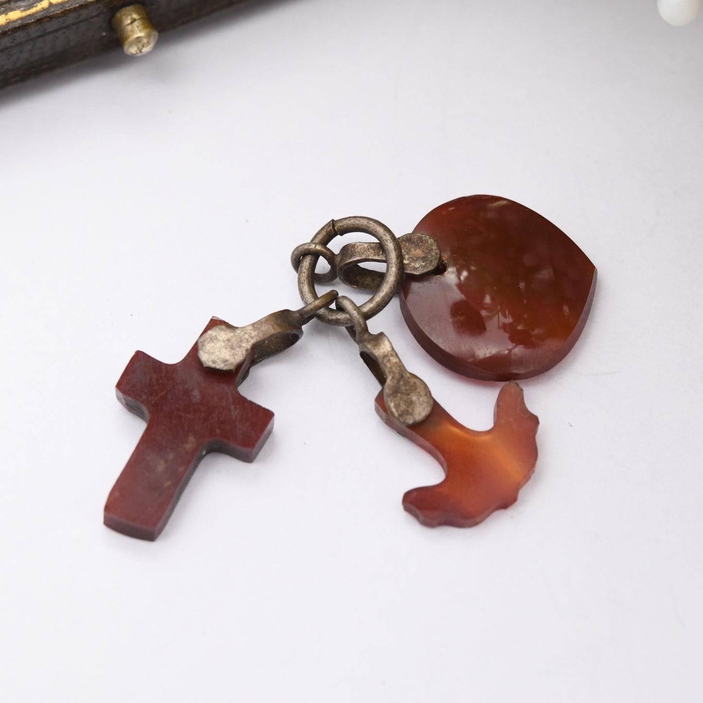 Antique Victorian Agate Faith Hope Charity Charm Pendant c.1880s - Heart Cross Anchor Charm for Necklace | Red Gemstone Fob Collection