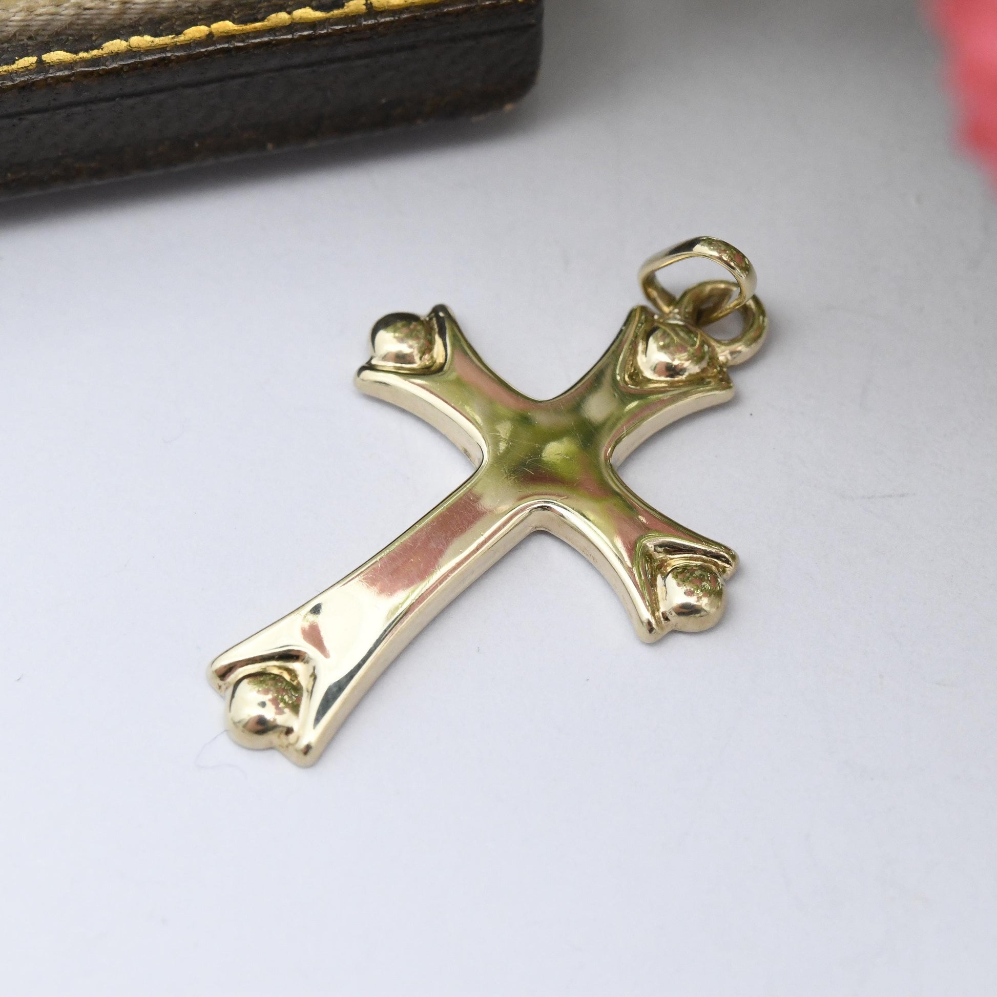 Vintage 9ct Gold Cross Pendant Minimalist Design - Solid Gold Christian Religious Necklace Gift for Christening Baptism Charm Necklace Stack