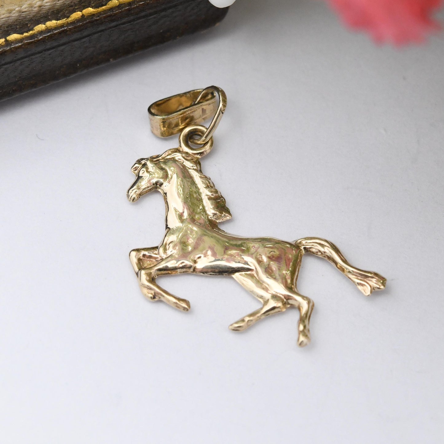 Vintage 9ct Gold Horse Charm Pendant Made in Italy - Solid Gold Jewellery Gift for Her Novelty Animal Charm Bracelet Necklace Running Horse