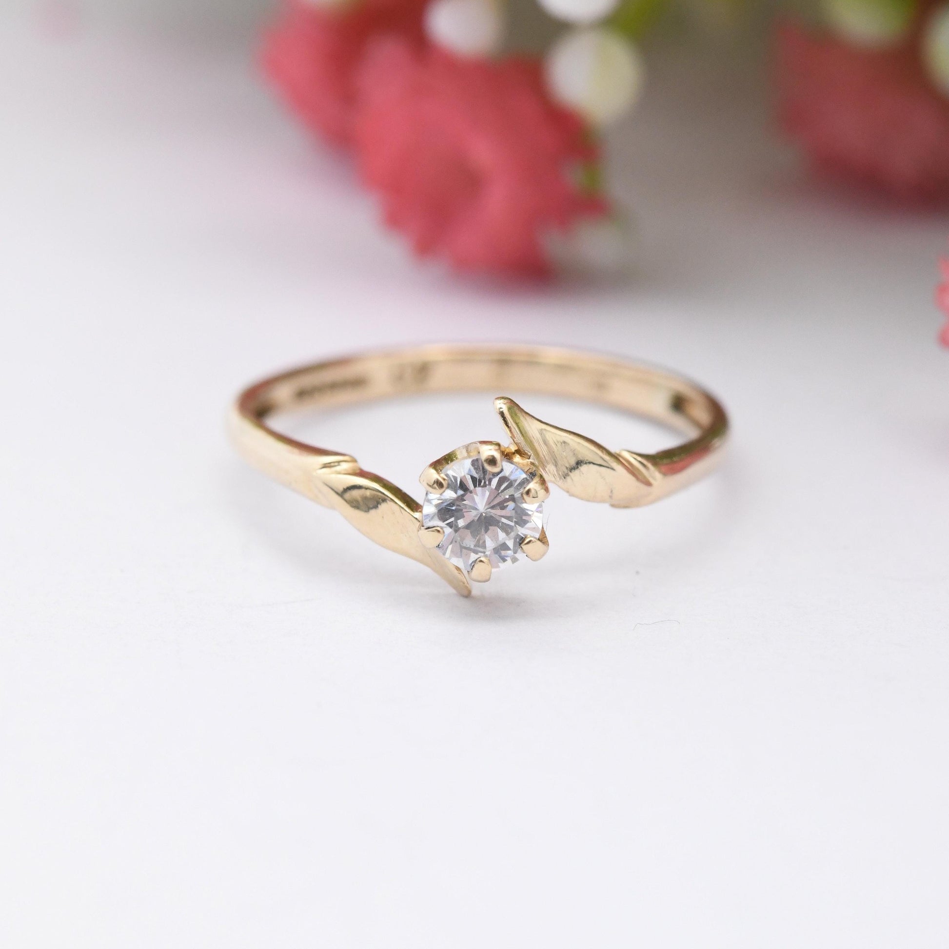 Vintage 9ct Gold CZ Solitaire Ring 1993 - Clear Stone Bypass Engagement Ring Placeholder | Cubic Zirconia | UK Size - L | US Size - 5 3/4