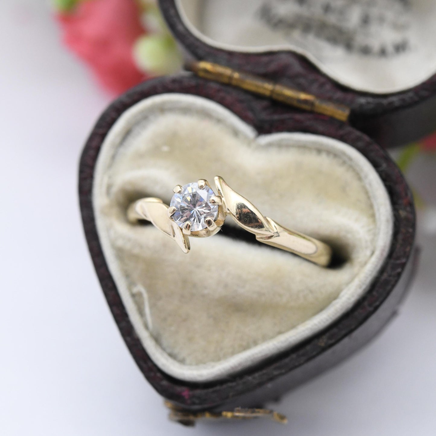 Vintage 9ct Gold CZ Solitaire Ring 1993 - Clear Stone Bypass Engagement Ring Placeholder | Cubic Zirconia | UK Size - L | US Size - 5 3/4