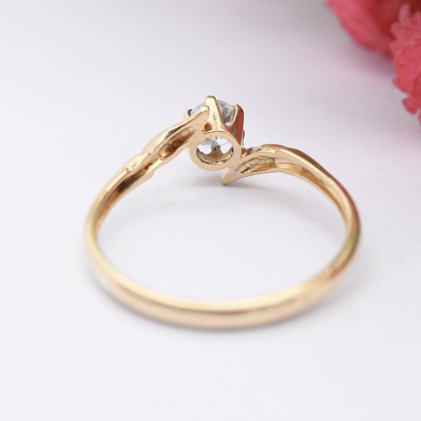 Vintage 9ct Gold CZ Solitaire Ring 1993 - Clear Stone Bypass Engagement Ring Placeholder | Cubic Zirconia | UK Size - L | US Size - 5 3/4