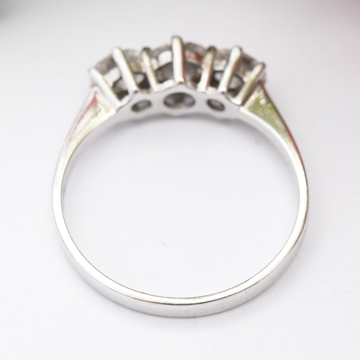 Vintage 9ct White Gold CZ Three Stone Ring - Large Round Trilogy Ring Solid Gold JEwellery Gift for Her | UK Size - N | US Size - 6 3/4