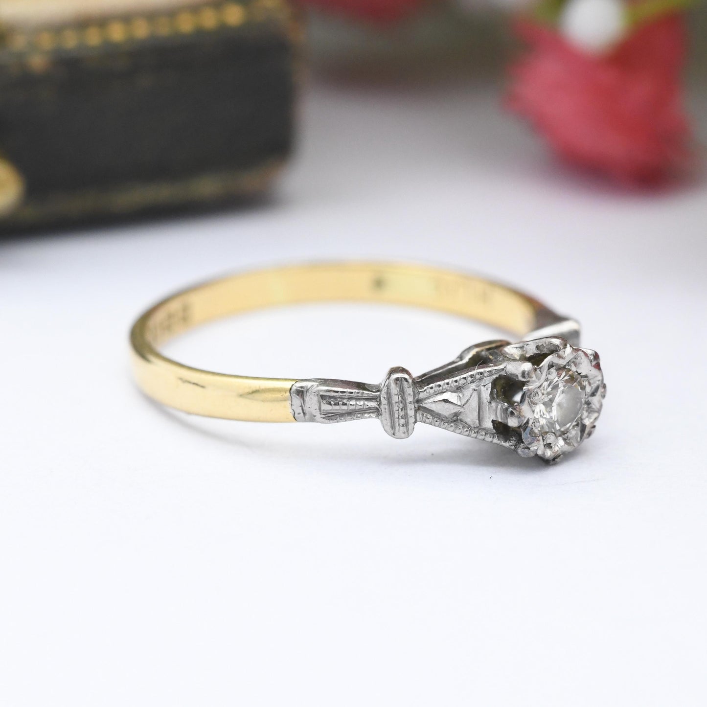 Vintage 18ct Gold Solitaire Diamond Ring 1964 - Illusion Set Engagement Ring | Two Tone Yellow and White | UK Size - L | US Size - 5 3/4