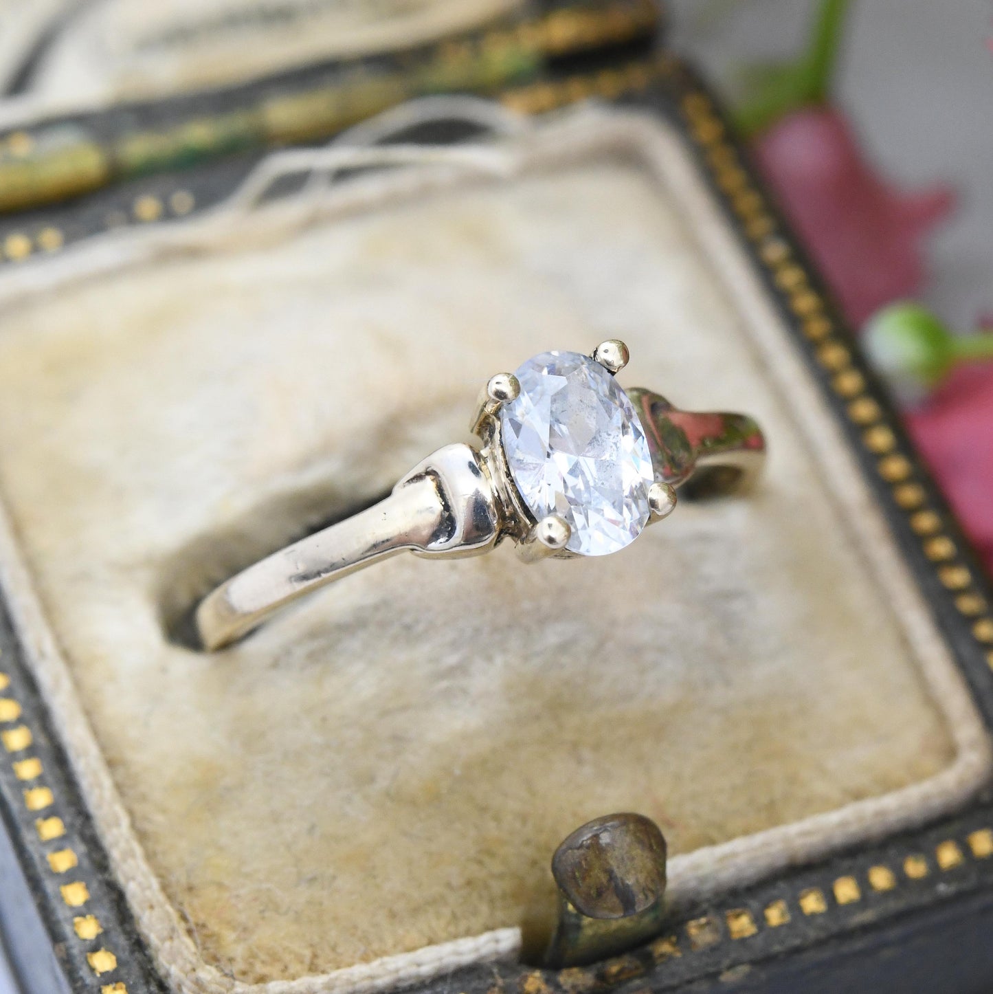 Vintage 9ct Gold Solitaire Ring - Delicate White Stone Engagement Ring Placeholder | Oval Cut Stone | UK Size - N | US Size - 6 1/2