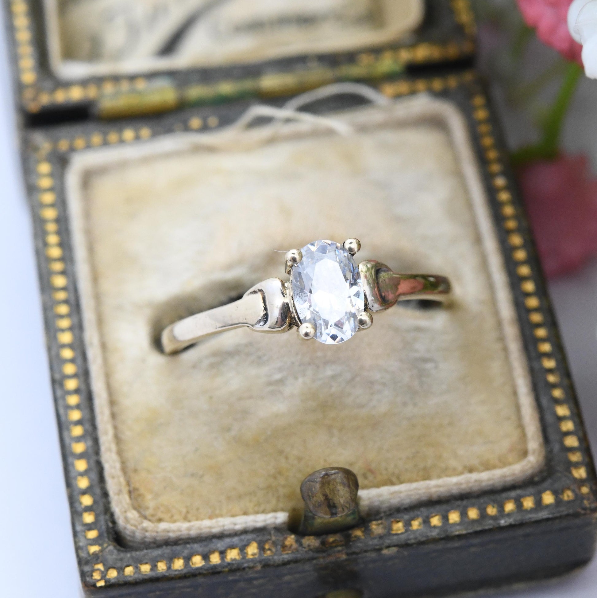 Vintage 9ct Gold Solitaire Ring - Delicate White Stone Engagement Ring Placeholder | Oval Cut Stone | UK Size - N | US Size - 6 1/2