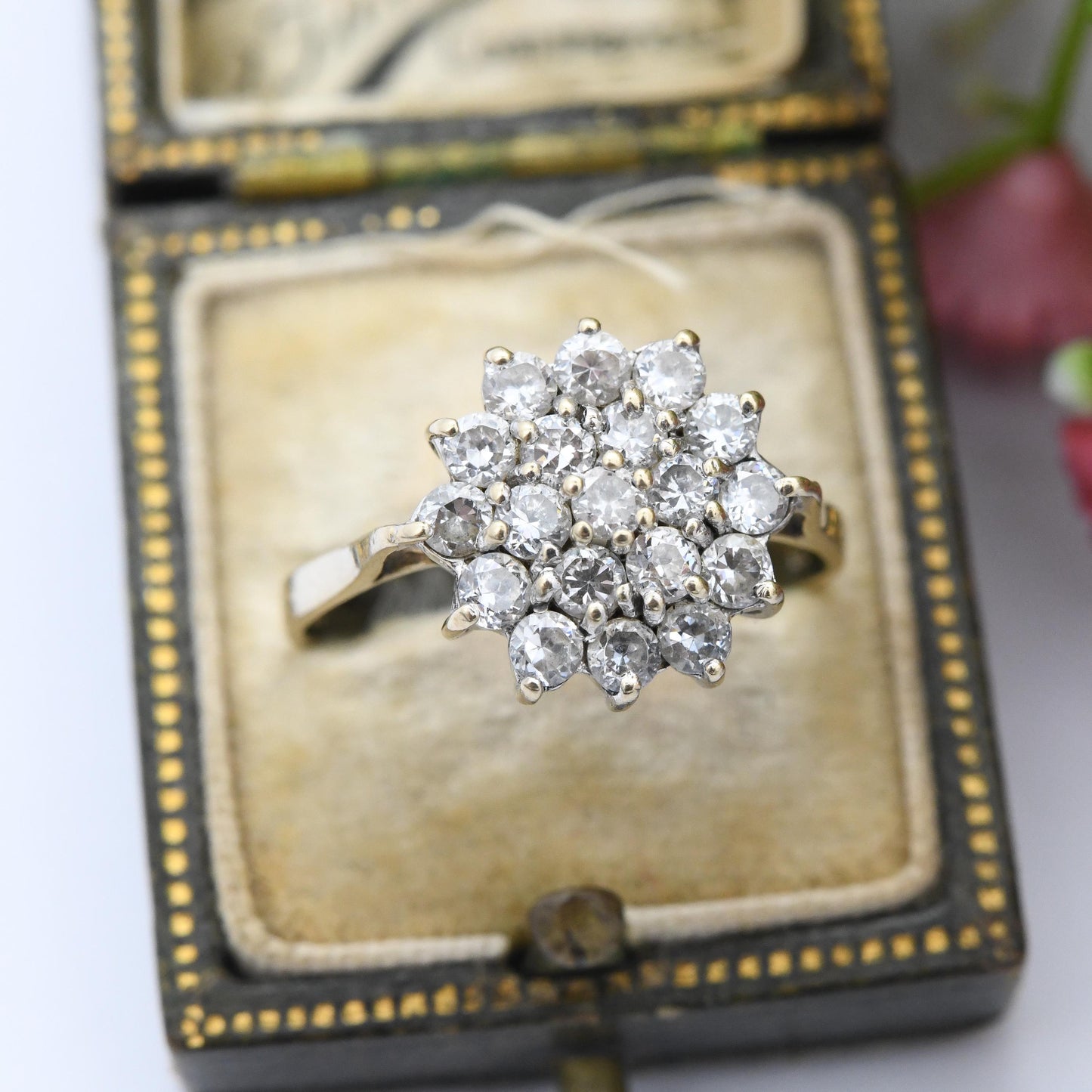 Vintage 9ct Gold CZ Cluster Ring - Large Statement Cocktail Ring | Sparkly Jewellery Gift for Her | UK Size - R 1/2 | US Size - 9