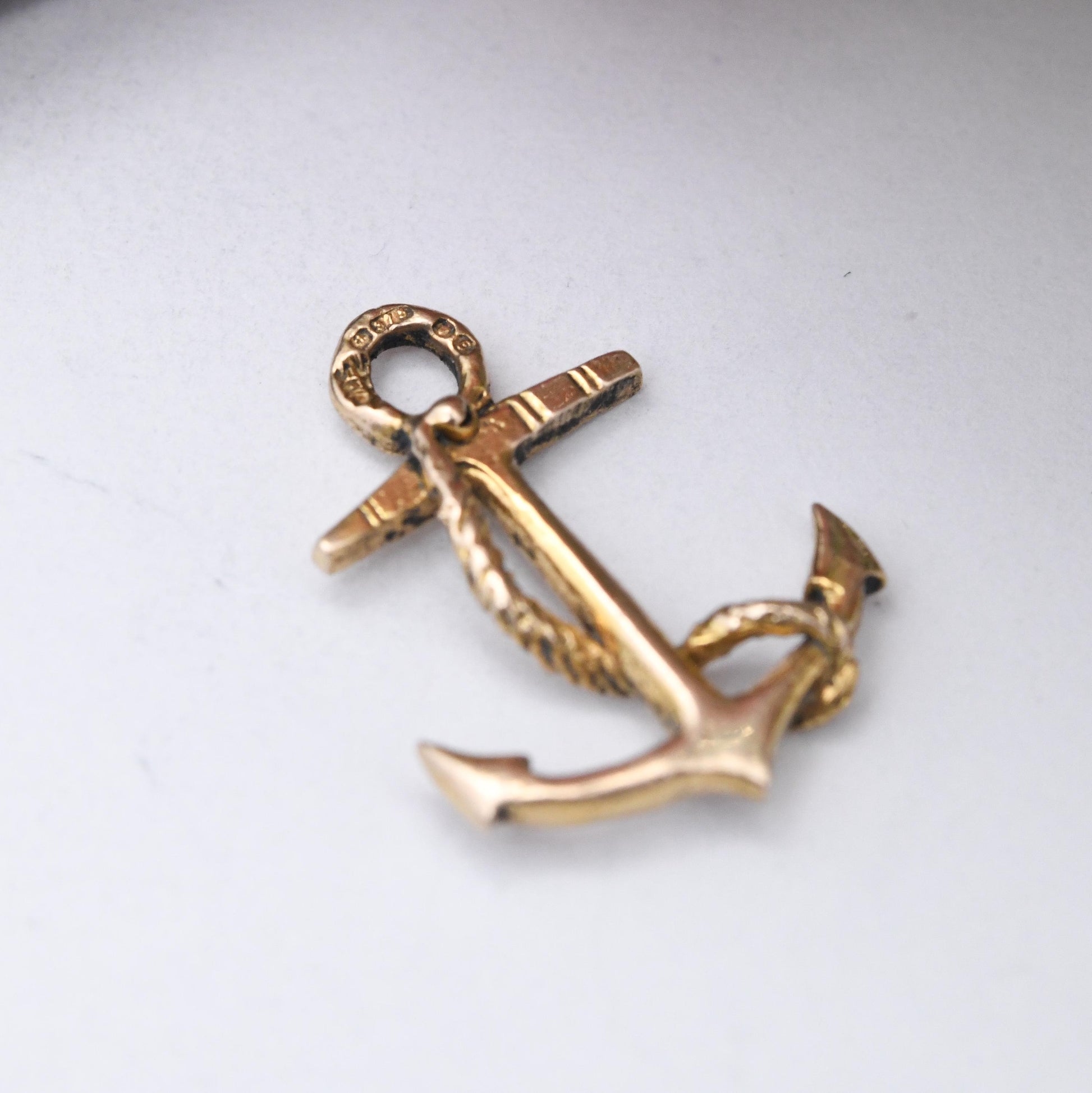 Vintage 9ct Gold Anchor Charm Pendant 1979 - Hope's Anchor Victorian Symbol Rope Twist Detail | Solid Gold Detailed Pendant for Necklace