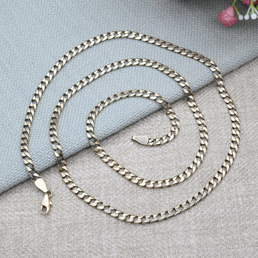 Vintage 9ct Gold Flat Curb Chain Necklace 1990 - Unisex Long 9K Solid Gold Chain | Yellow Gold Jewellery for Men | 63.5cm | 25"