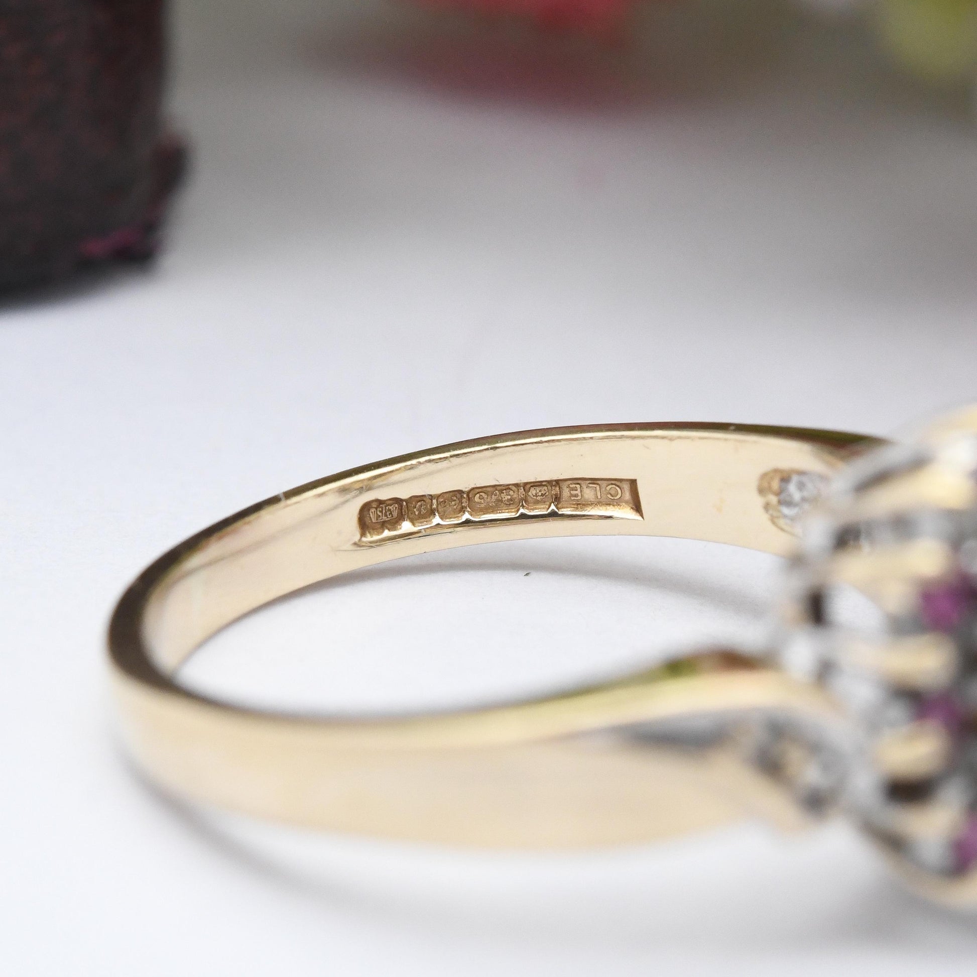 Vintage 9ct Gold Opal Ruby Diamond Halo Ring 1995 - 1990s Edwardian Style | White and Red Gemstone Gift for Her | UK Size K | US Size 5 1/4