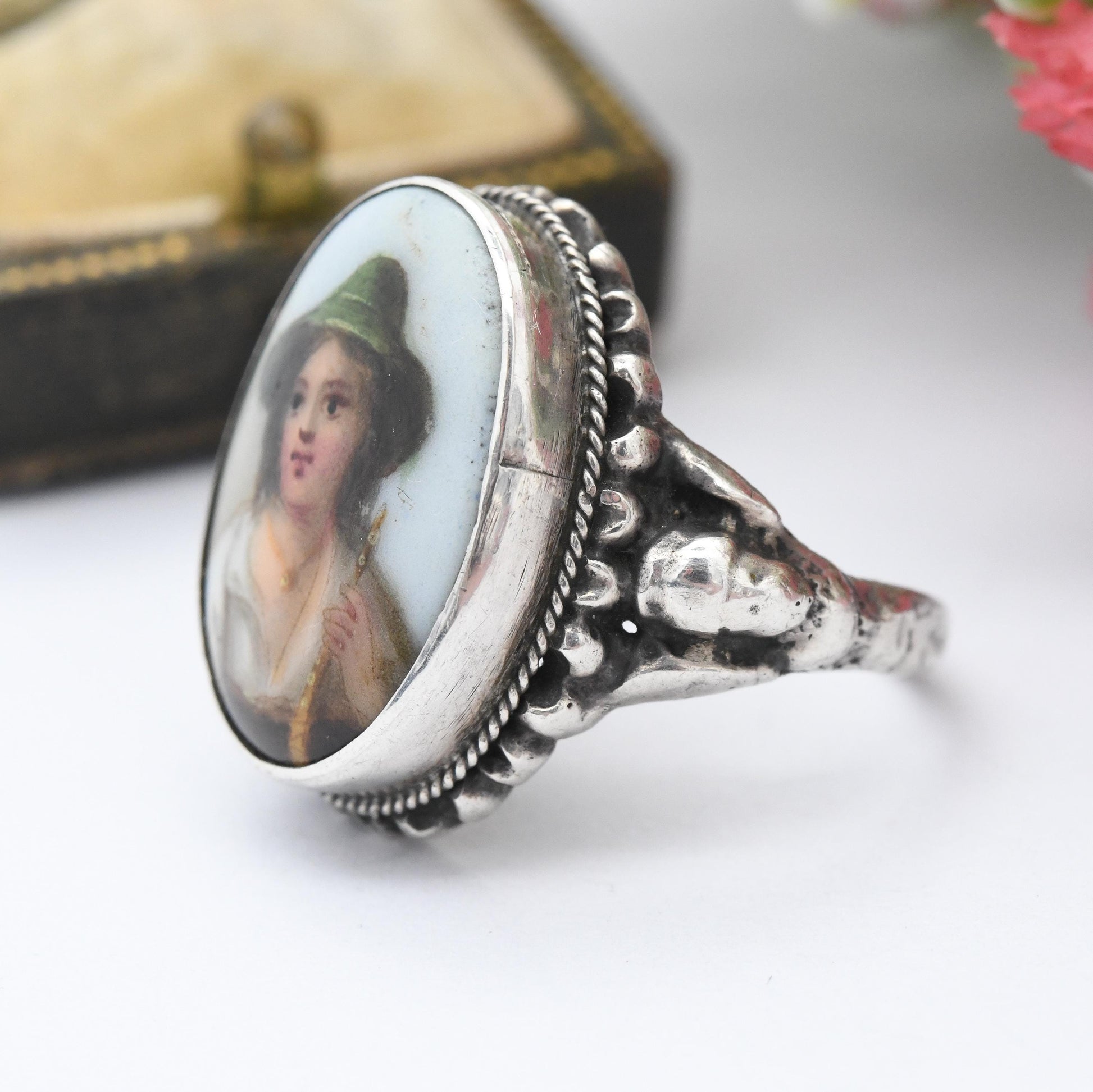 Antique Sterling Silver Portrait Ring by Zoltan White ZW&Co - Austro Hungarian Style Arts and Crafts c. 1920 | Size UK - O 1/2 | US - 7 1/2