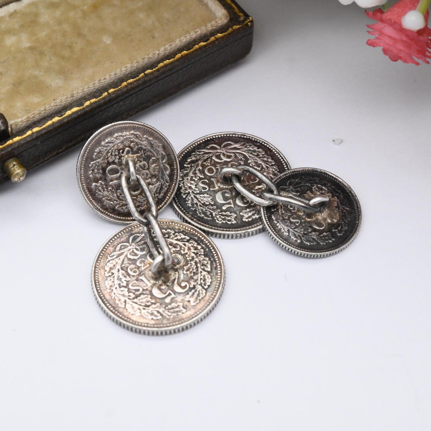 Vintage Silver Wilhelmina Koningin Coin Cufflinks 1930s - 1940 Queen of the Netherlands Dutch Silver Coin Collectable Gift 10 Cents 25 Cents