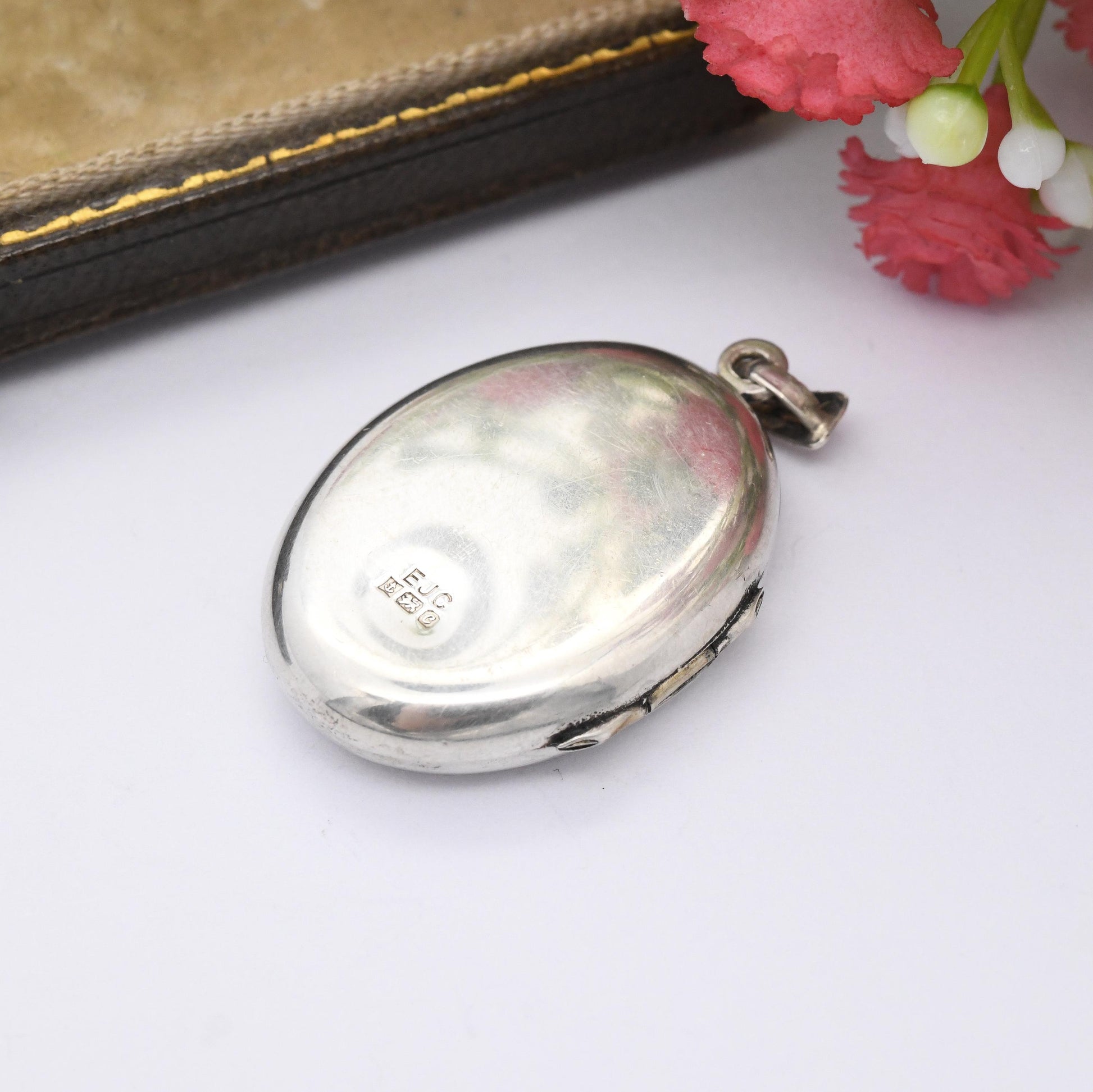 Vintage Sterling Silver Locket Pendant 1977 Engraved Letter J - Personalised Oval Locket with Engraved Scrolling | Pretty Gift for Her