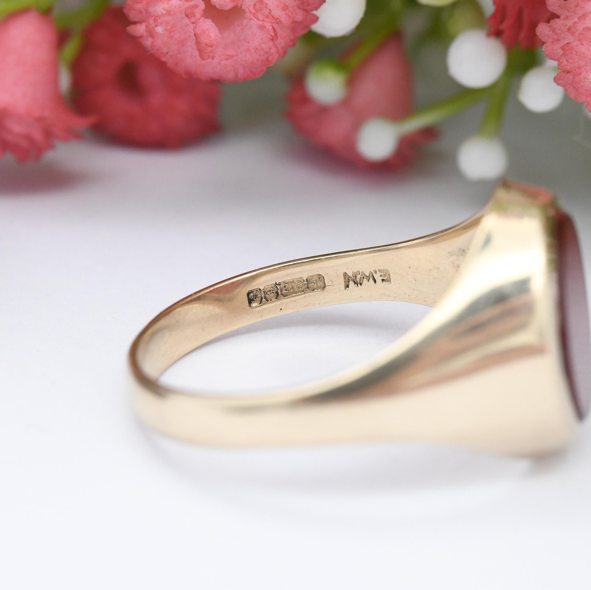 Vintage 9ct Gold Carnelian Signet Ring 1983 - Unisex Chunky Solid Gold Blank Gemstone | Boyfriend Gift | UK Size - V 1/2 | US Size - 10 3/4