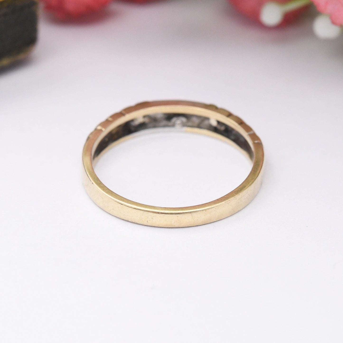 Vintage 9ct Gold Diamond Two-Tone Ring 1978 - 3 Stone Engagement Wedding Band Unisex Stacking Ring | UK Size - M 1/2 | US Size - 6 1/2