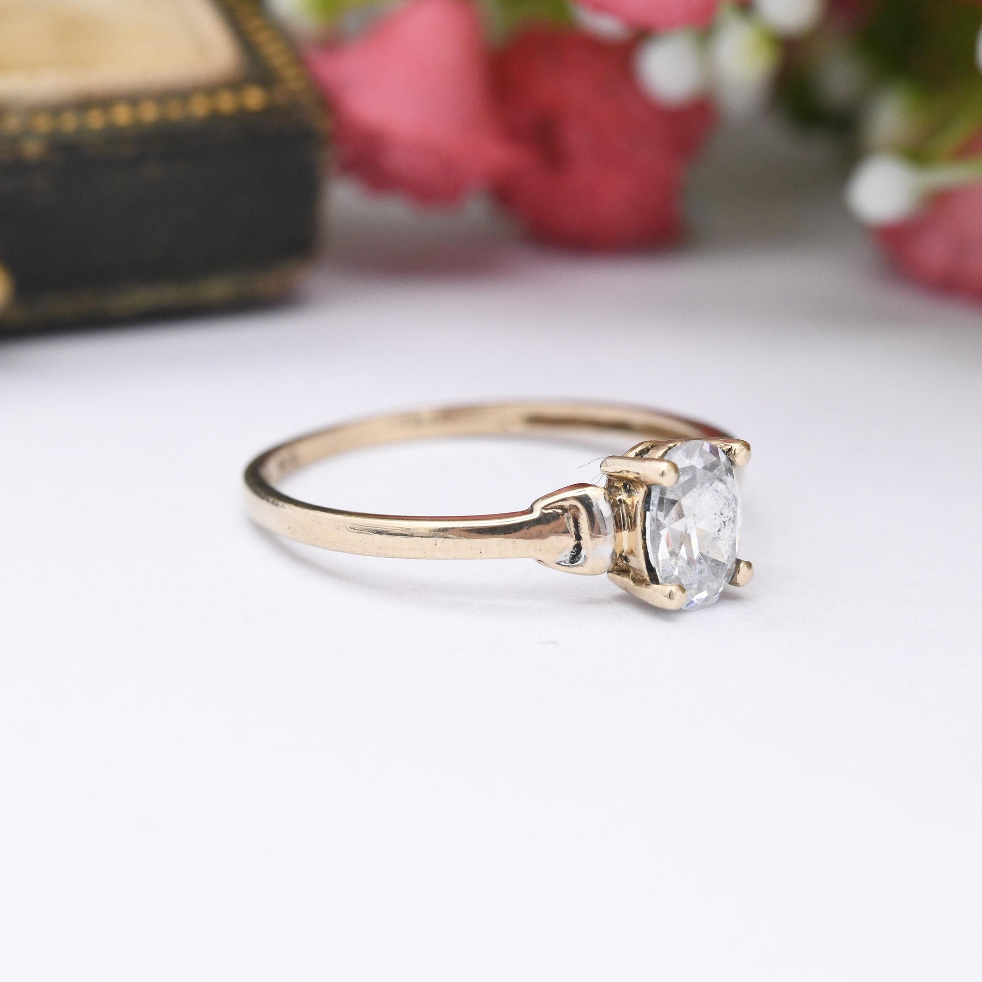 Vintage 9ct Gold Solitaire Ring - Delicate White Stone Engagement Ring Placeholder | Oval Cut Stone | UK Size - N | US Size - 6 1/2