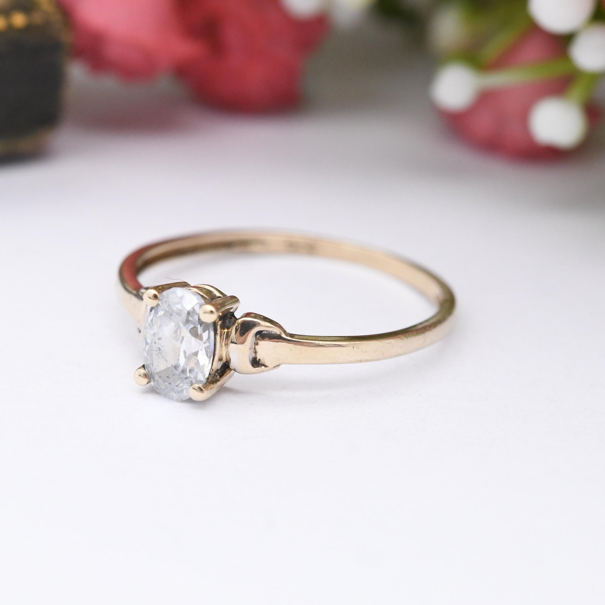 Vintage 9ct Gold Solitaire Ring - Delicate White Stone Engagement Ring Placeholder | Oval Cut Stone | UK Size - N | US Size - 6 1/2