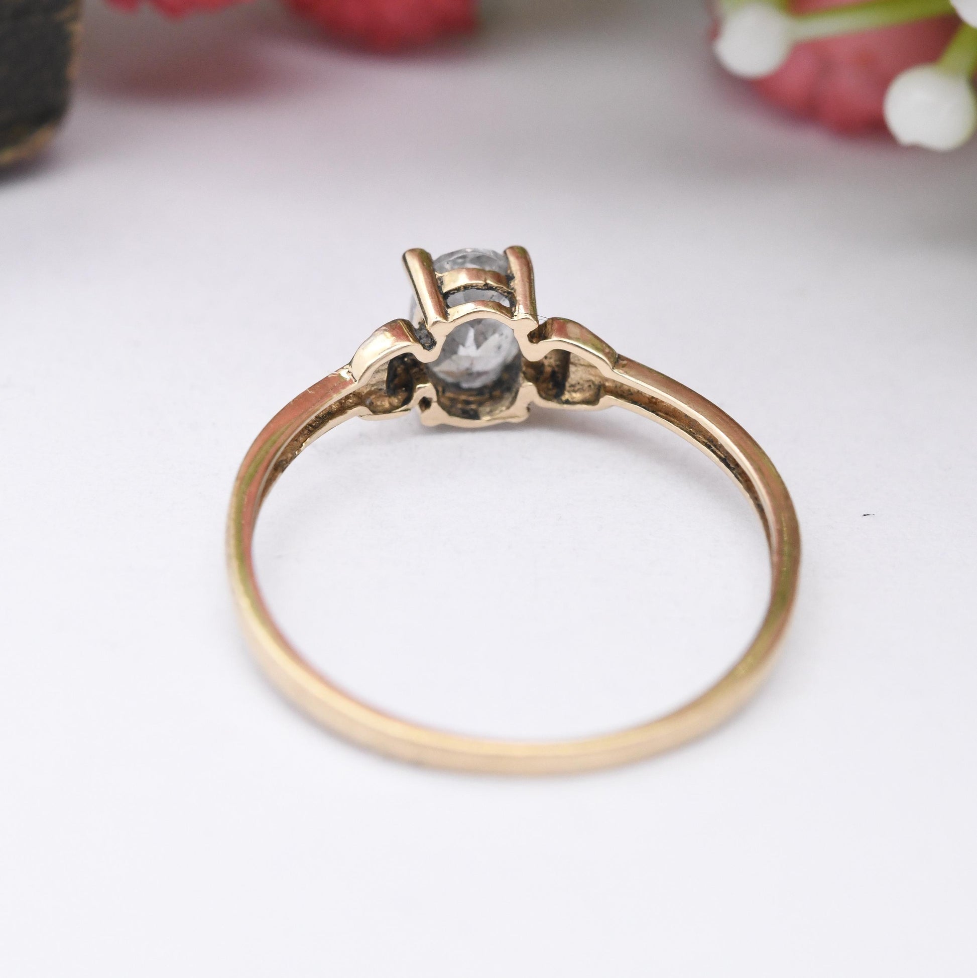Vintage 9ct Gold Solitaire Ring - Delicate White Stone Engagement Ring Placeholder | Oval Cut Stone | UK Size - N | US Size - 6 1/2