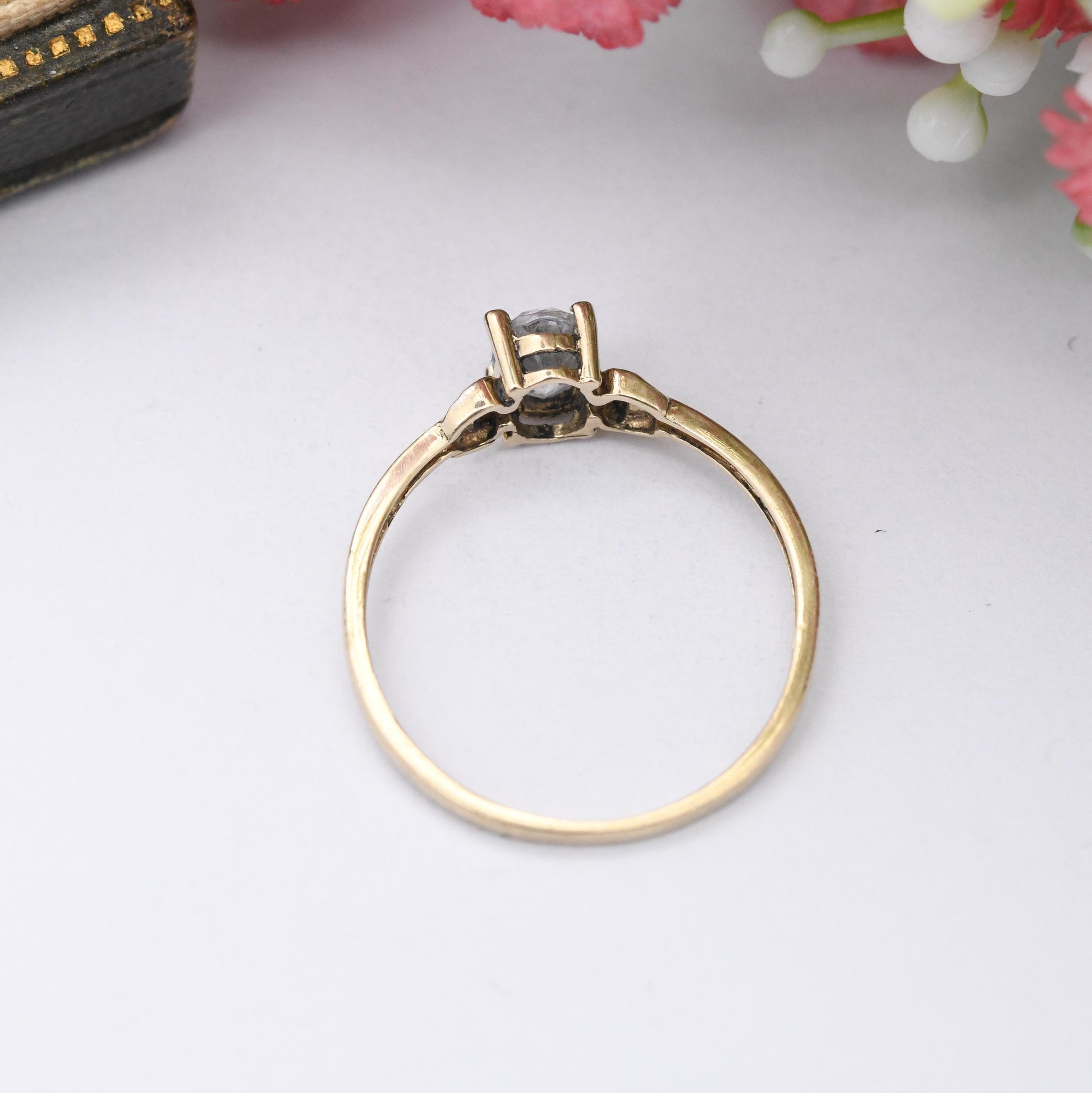 Vintage 9ct Gold Solitaire Ring - Delicate White Stone Engagement Ring Placeholder | Oval Cut Stone | UK Size - N | US Size - 6 1/2