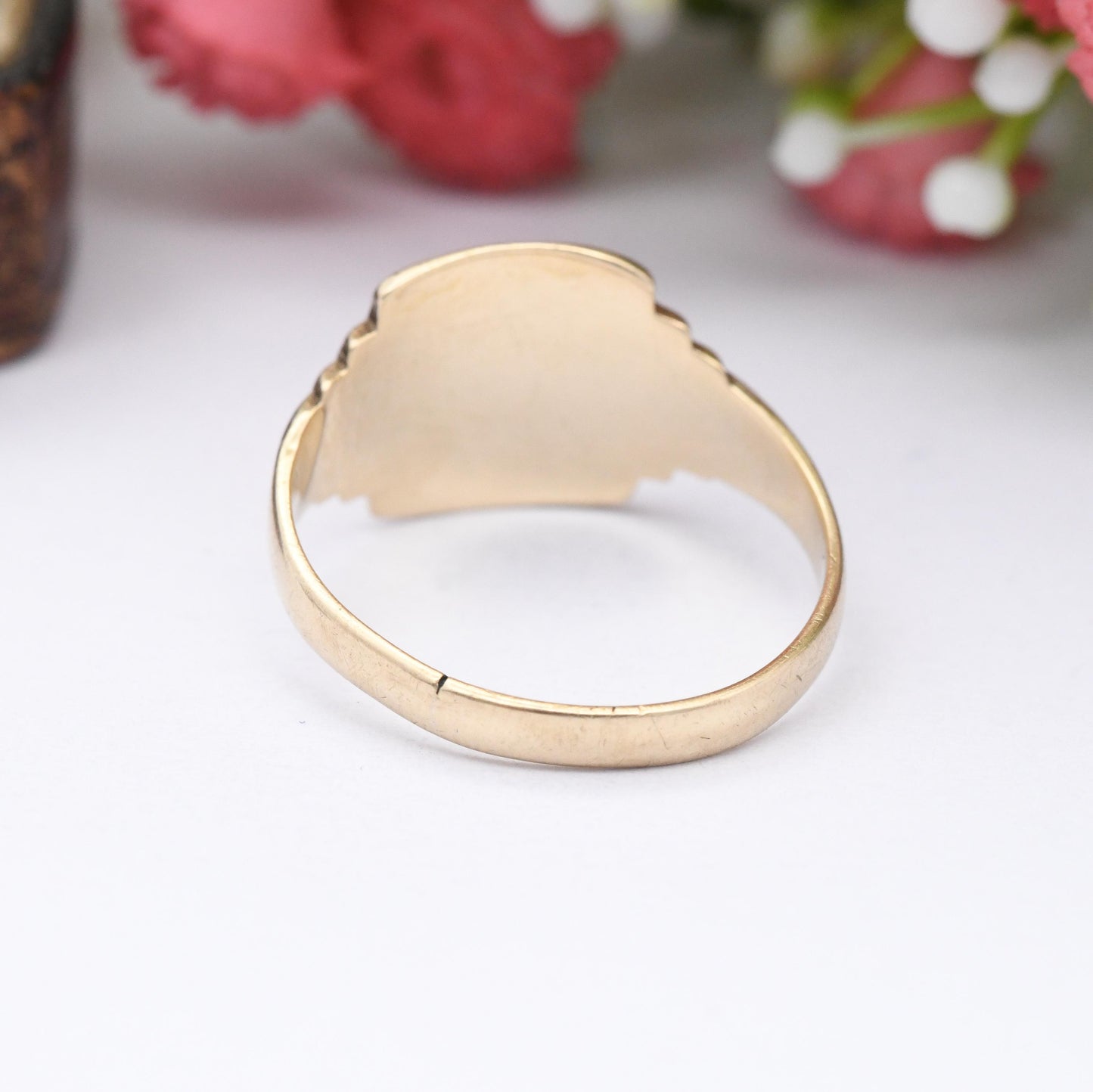 Vintage 9ct Gold Signet Ring 1967 - Art Deco Style Step Design | Gold Ring for Engraving Gift for Him | UK Size - O 1/2 | US Size - 7 1/2