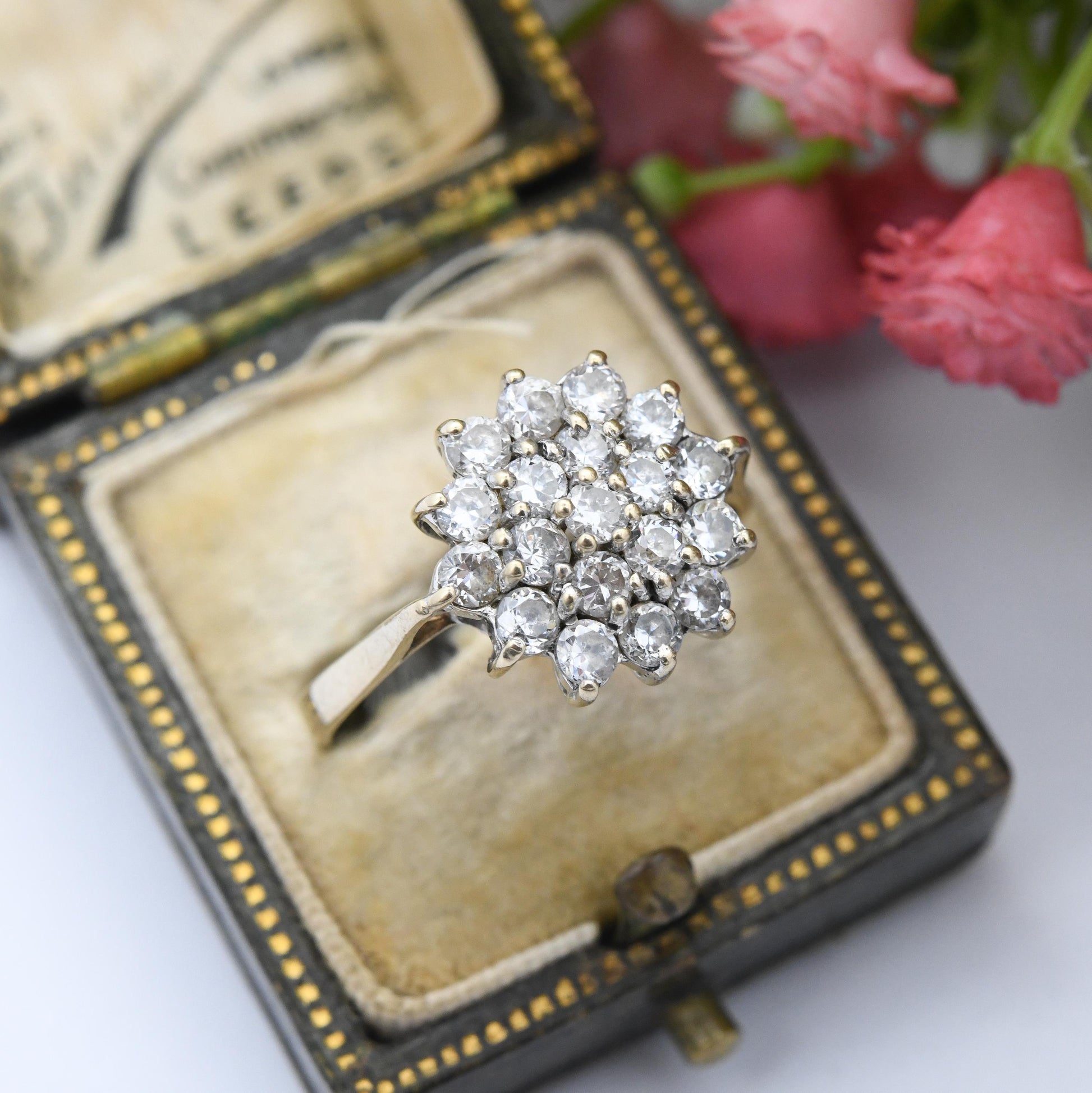 Vintage 9ct Gold CZ Cluster Ring - Large Statement Cocktail Ring | Sparkly Jewellery Gift for Her | UK Size - R 1/2 | US Size - 9