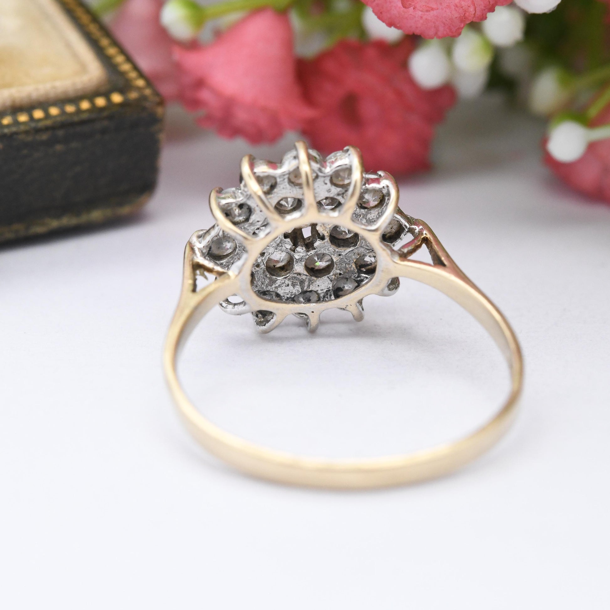 Vintage 9ct Gold CZ Cluster Ring - Large Statement Cocktail Ring | Sparkly Jewellery Gift for Her | UK Size - R 1/2 | US Size - 9