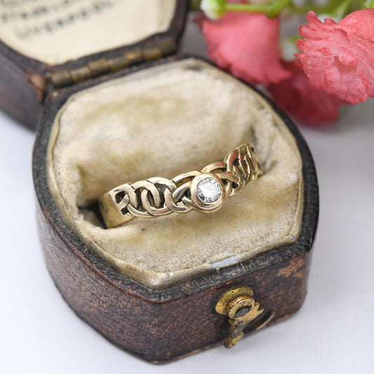 Vintage 9ct Gold Celtic Knot Solitaire Wishbone Ring - Cute Pinkie Ring Midi Ring Jewellery Gift for Her | UK Size - J 1/2 | US Size - 5