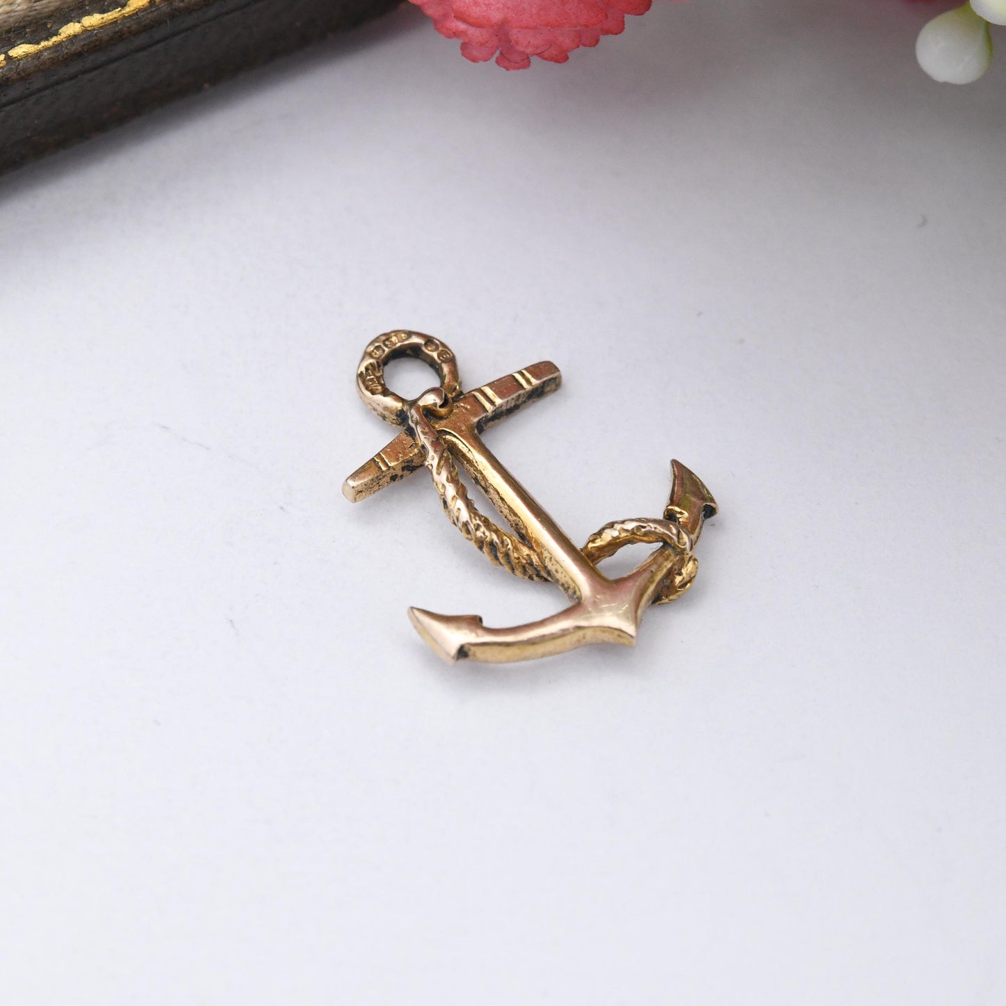 Vintage 9ct Gold Anchor Charm Pendant 1979 - Hope's Anchor Victorian Symbol Rope Twist Detail | Solid Gold Detailed Pendant for Necklace