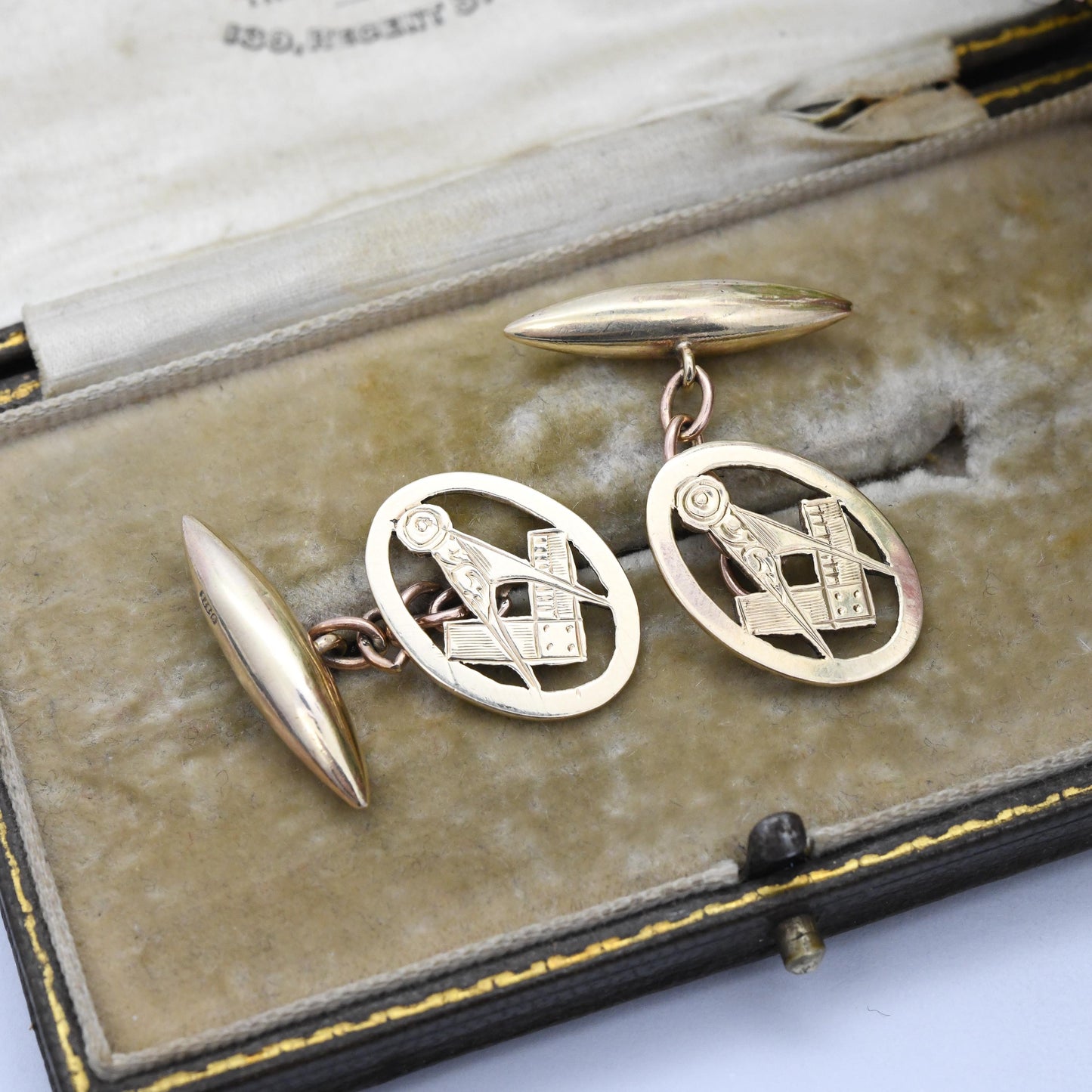 Vintage 9ct Gold Free Mason Cuff Links 1964 - Masonic Square and Compass Open Gentleman Cufflinks | Vintage Gold Men's Dress Accessories