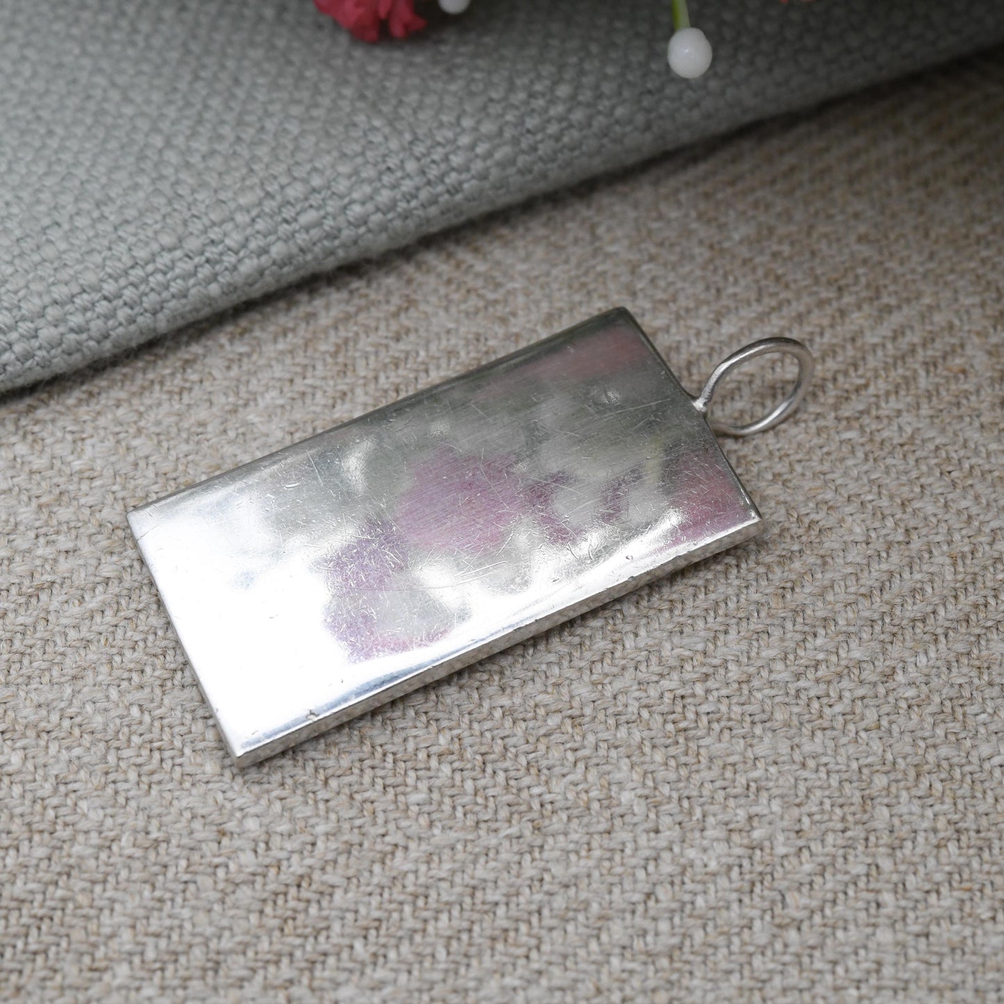 Vintage Sterling Silver Ingot Pendant 1976 Flat Rectangle Shape - Hallmarked in Birmingham | Mid-Century Necklace | Anchor Lion Stamps