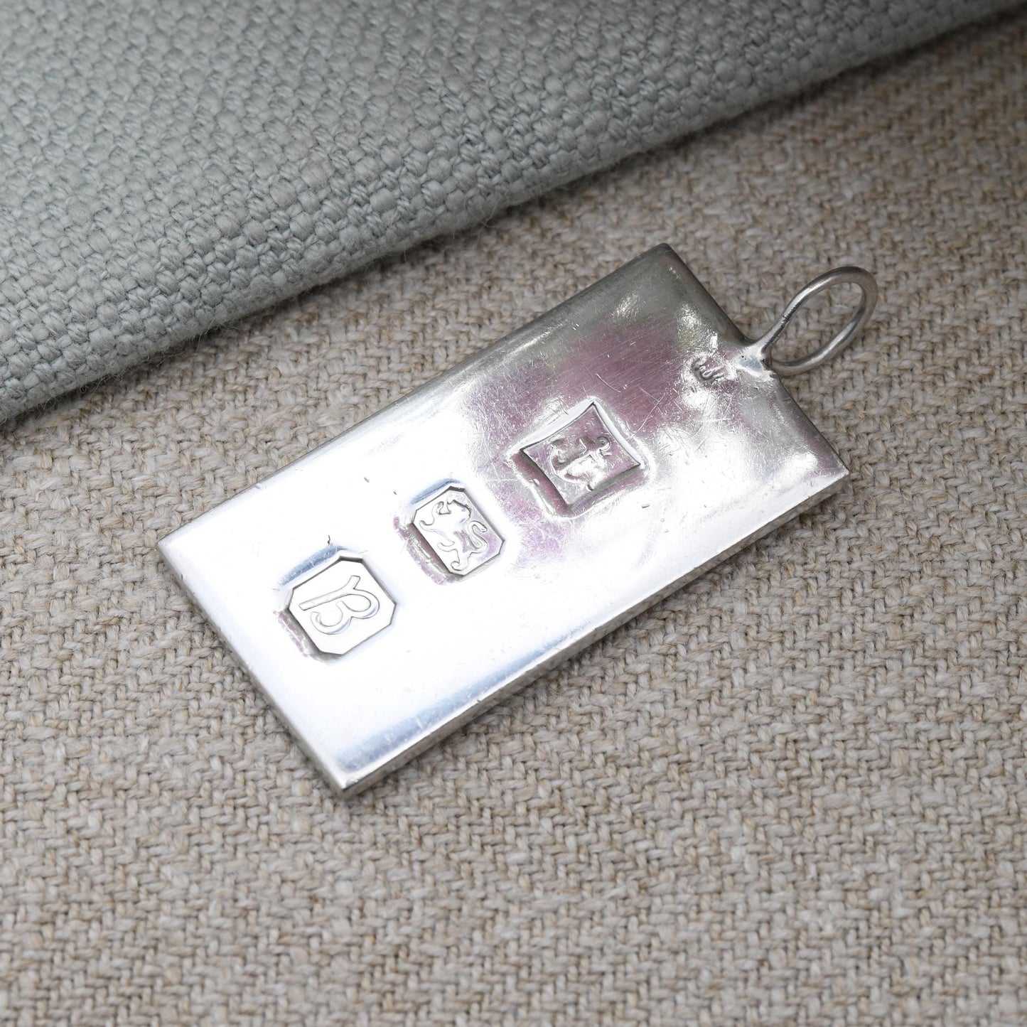 Vintage Sterling Silver Ingot Pendant 1976 Flat Rectangle Shape - Hallmarked in Birmingham | Mid-Century Necklace | Anchor Lion Stamps