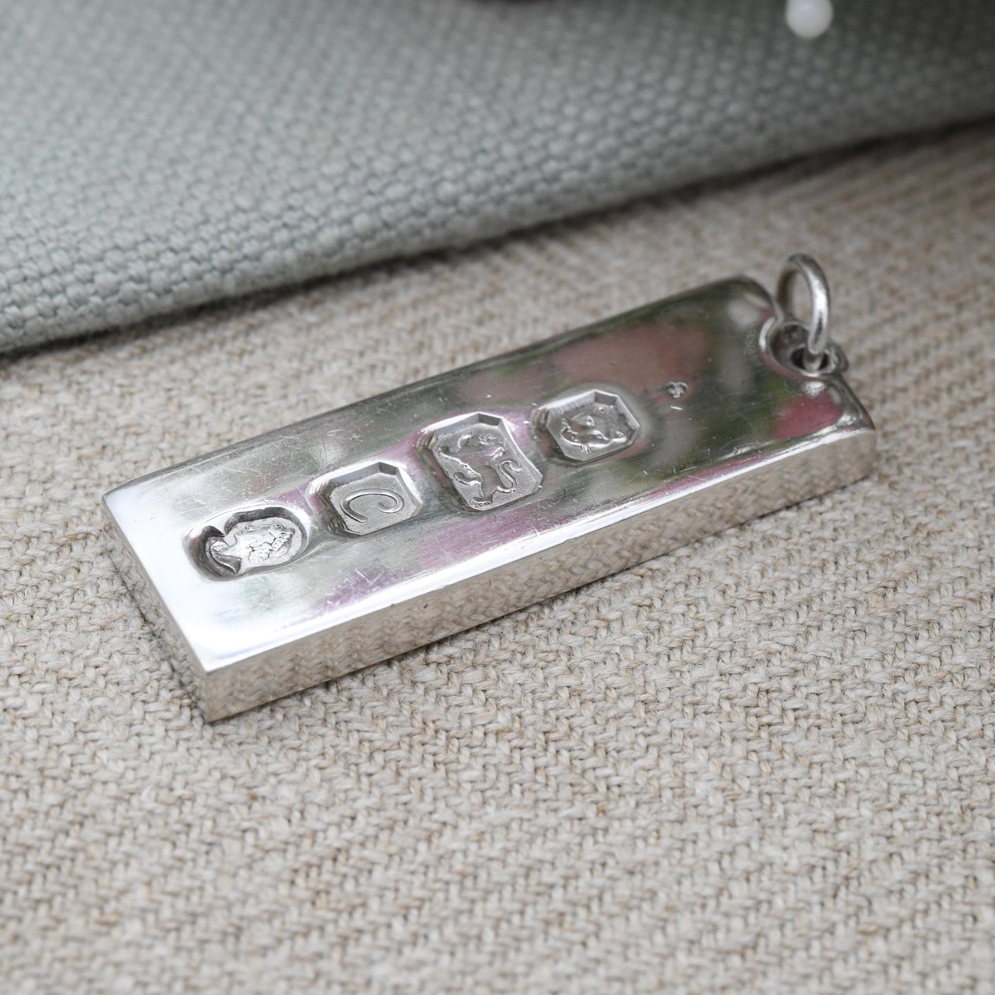 Vintage Sterling Silver Ingot Pendant 1977 with Queen Elizabeth II Silver Jubilee Stamp - Hallmarked in London | Heavy Mid-Century Necklace