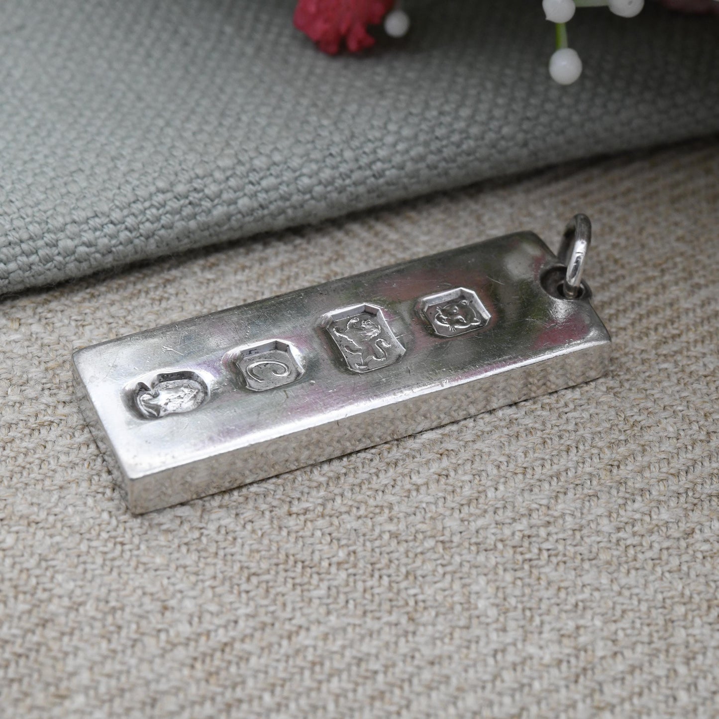 Vintage Sterling Silver Ingot Pendant 1977 with Queen Elizabeth II Silver Jubilee Stamp - Hallmarked in London | Mid-Century Necklace