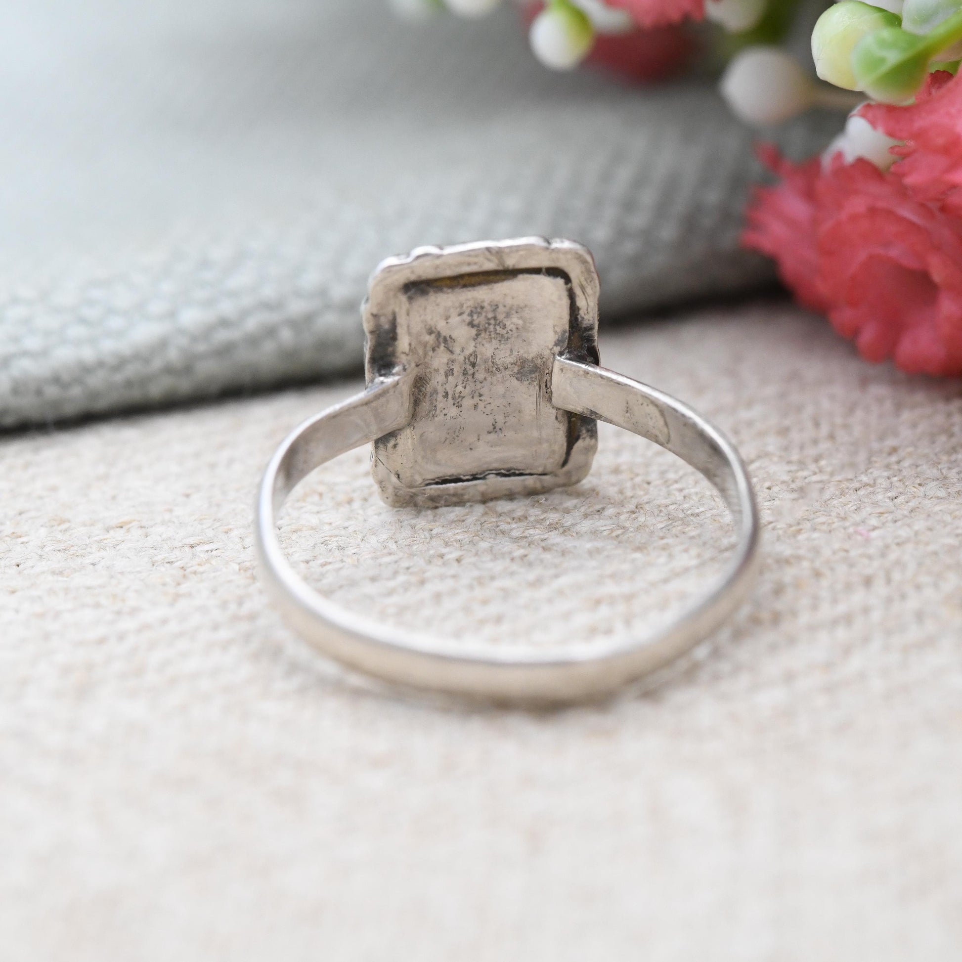 Vintage Sterling Silver Connemara Marble Ring - Collectable Irish Green Stone Jewellery | Dublin Import Hallmark | UK Size - N 1/2 | US - 7