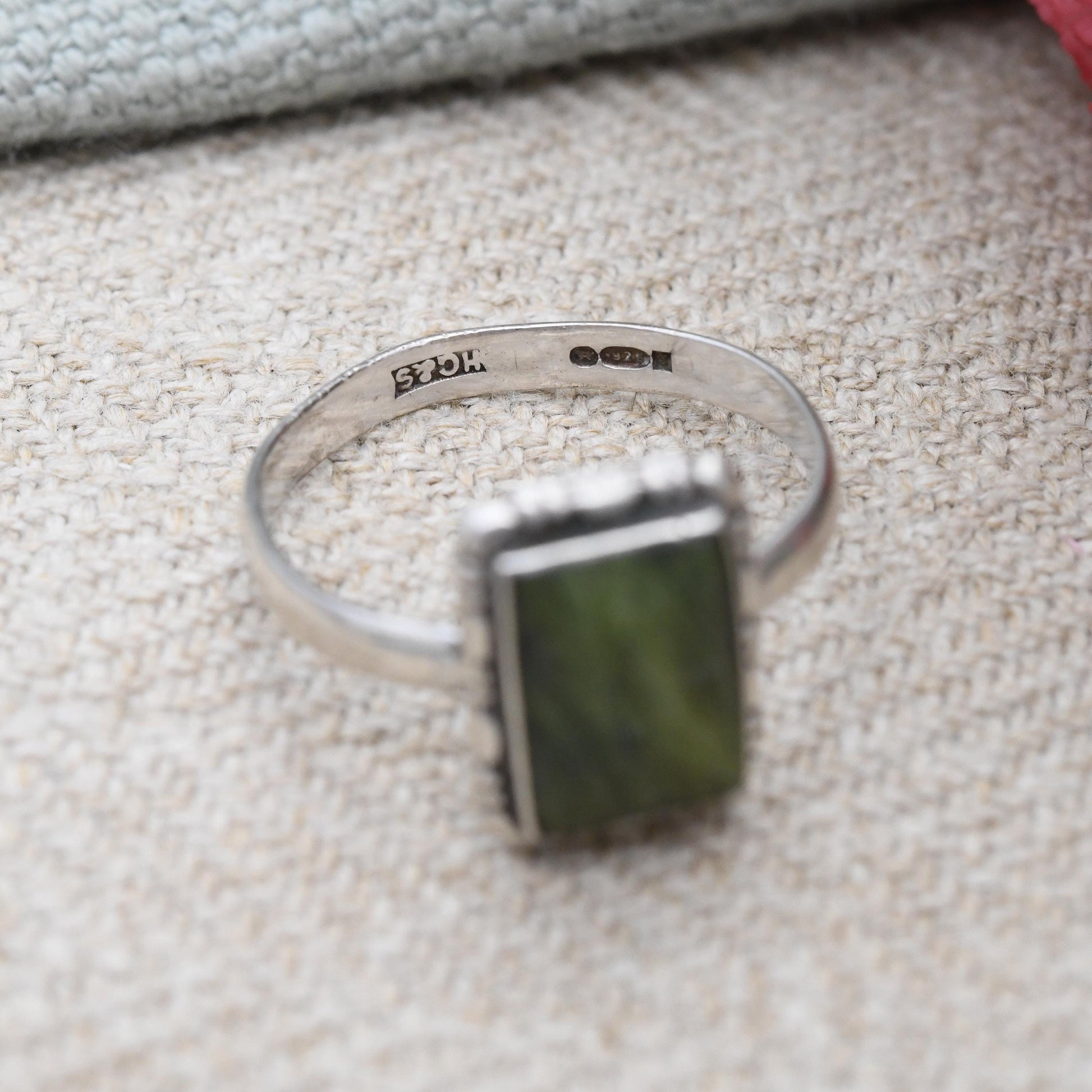 Vintage Sterling Silver Connemara Marble Ring - Collectable Irish Green Stone Jewellery | Dublin Import Hallmark | UK Size - N 1/2 | US - 7
