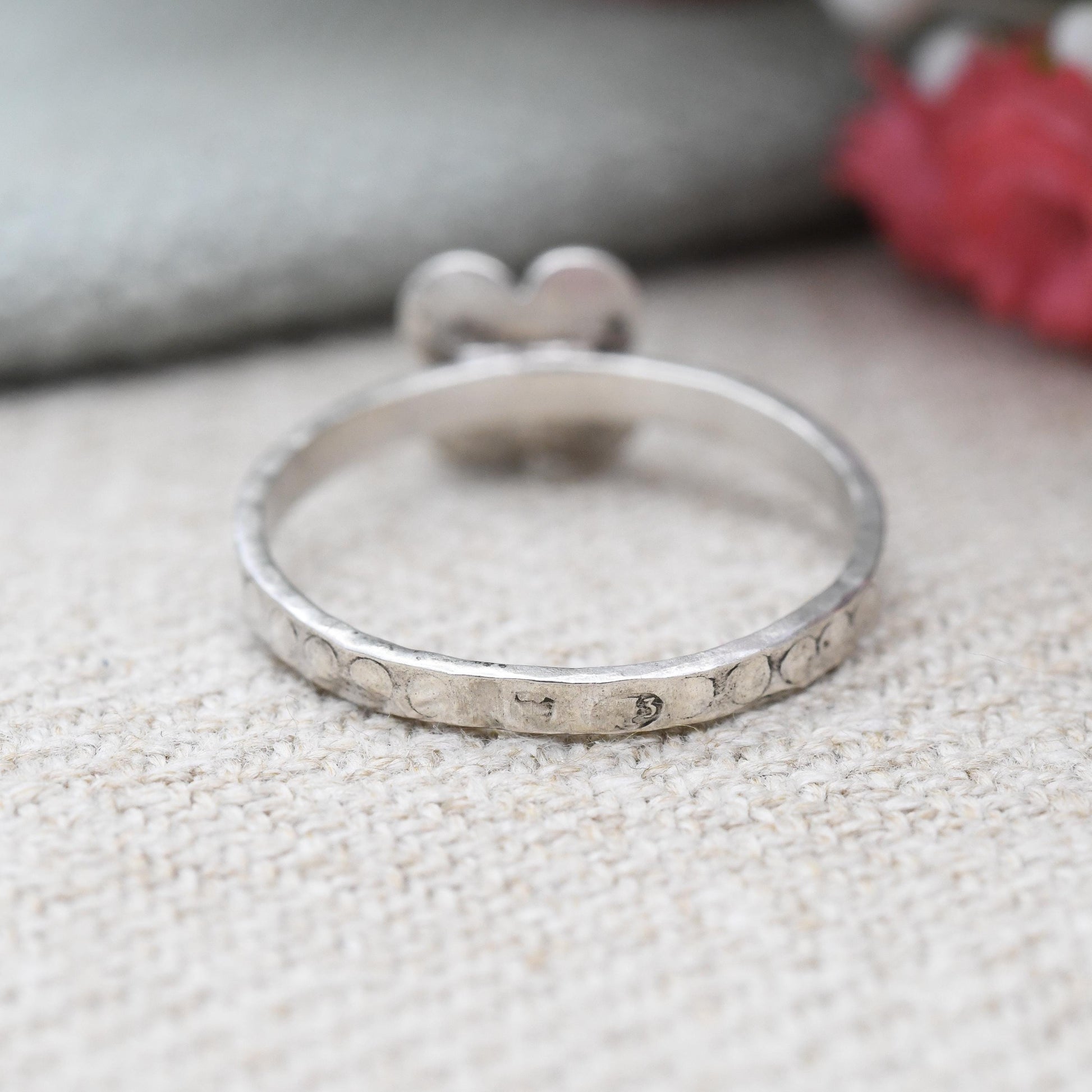Vintage Polish Silver Turquoise Flower Ring - Mid-Century Textured Jewellery Pretty Silver Gift for Her | UK Size - N | US Size - 6 3/4