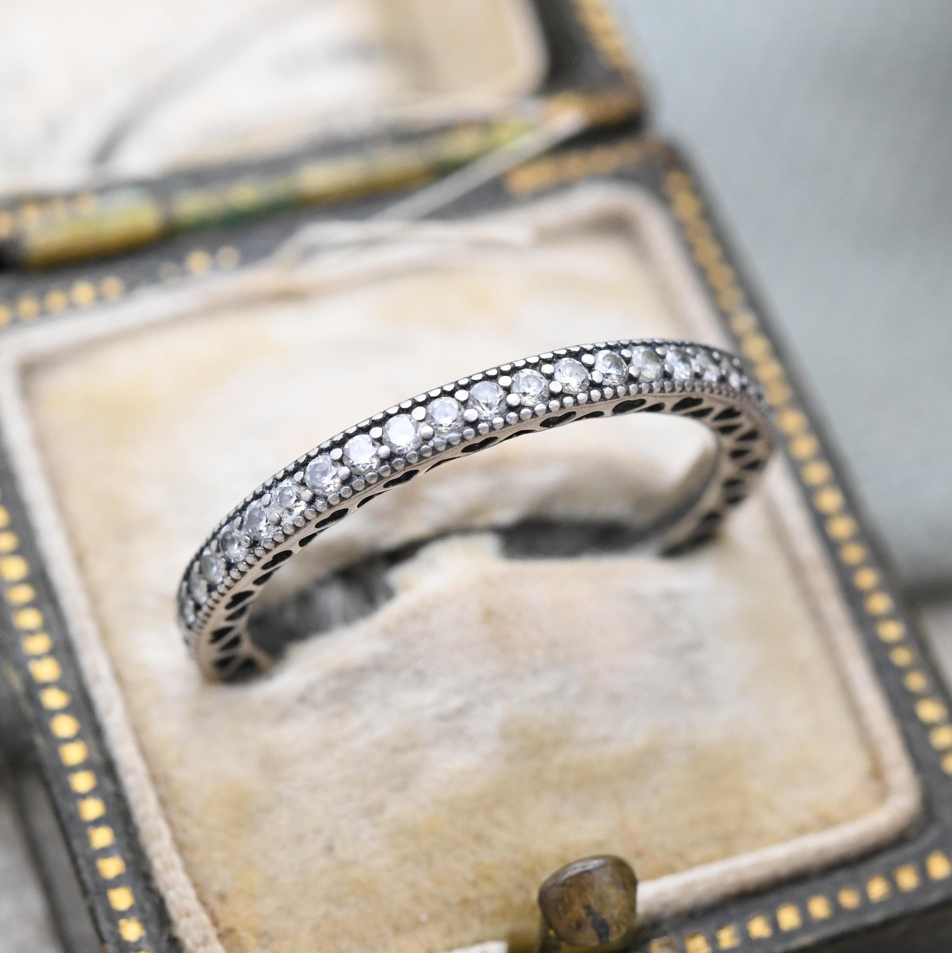 Pandora Sterling Silver Hearts Eternity Ring with Love Heart Cut Band - CZ Stacking Ring | Gift for Her | UK Size - N | US Size - 6 1/2