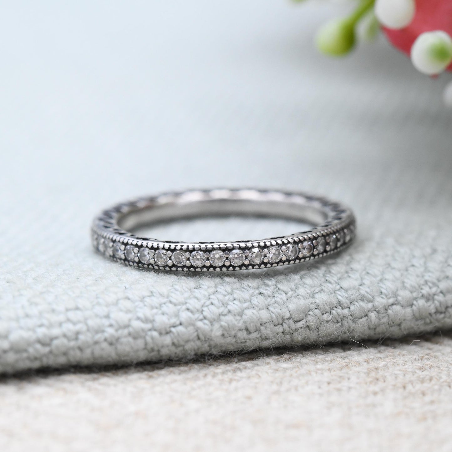 Pandora Sterling Silver Hearts Eternity Ring with Love Heart Cut Band - CZ Stacking Ring | Gift for Her | UK Size - N | US Size - 6 1/2