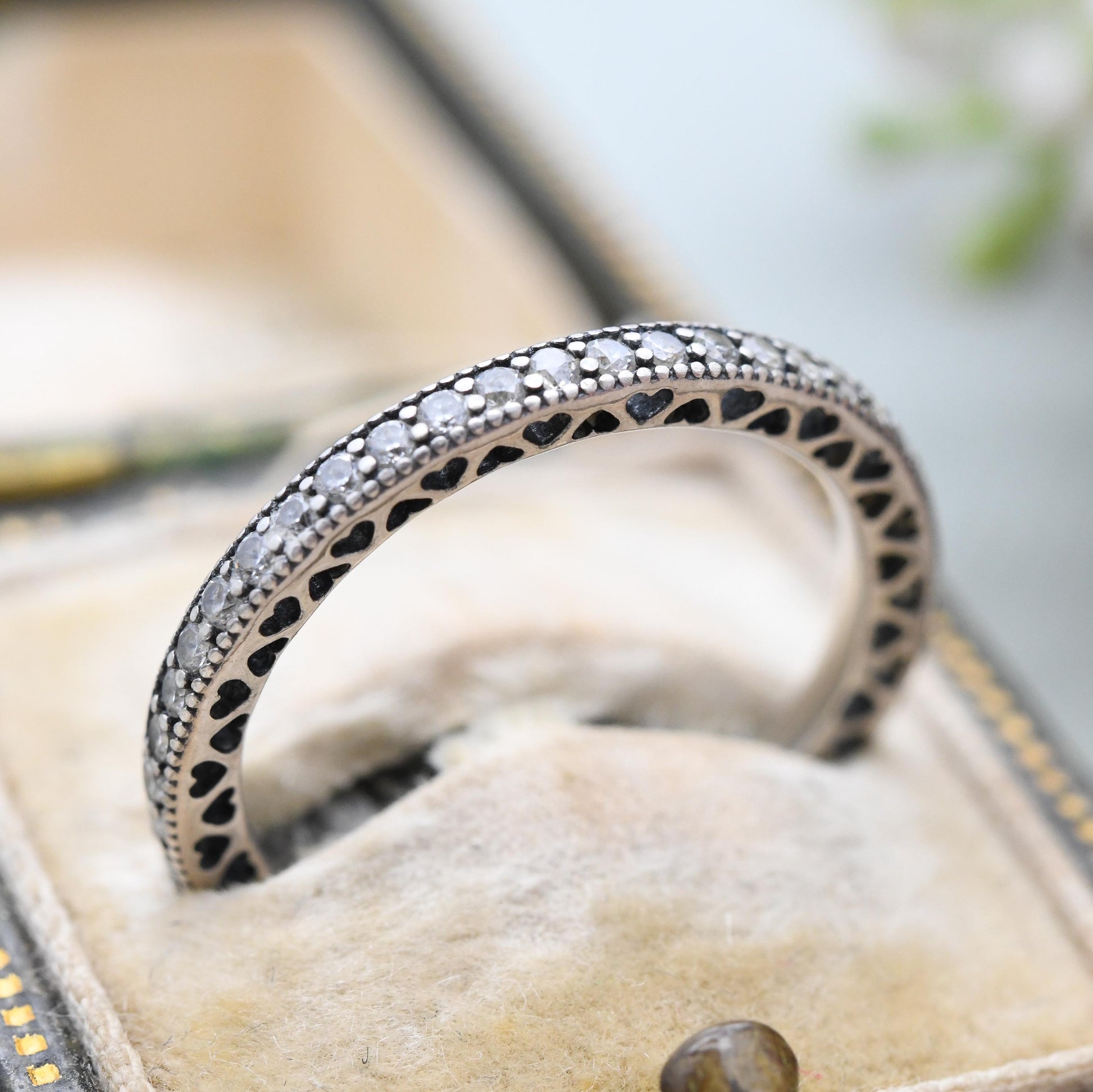 Pandora Sterling Silver Hearts Eternity Ring with Love Heart Cut Band - CZ Stacking Ring | Gift for Her | UK Size - N | US Size - 6 1/2