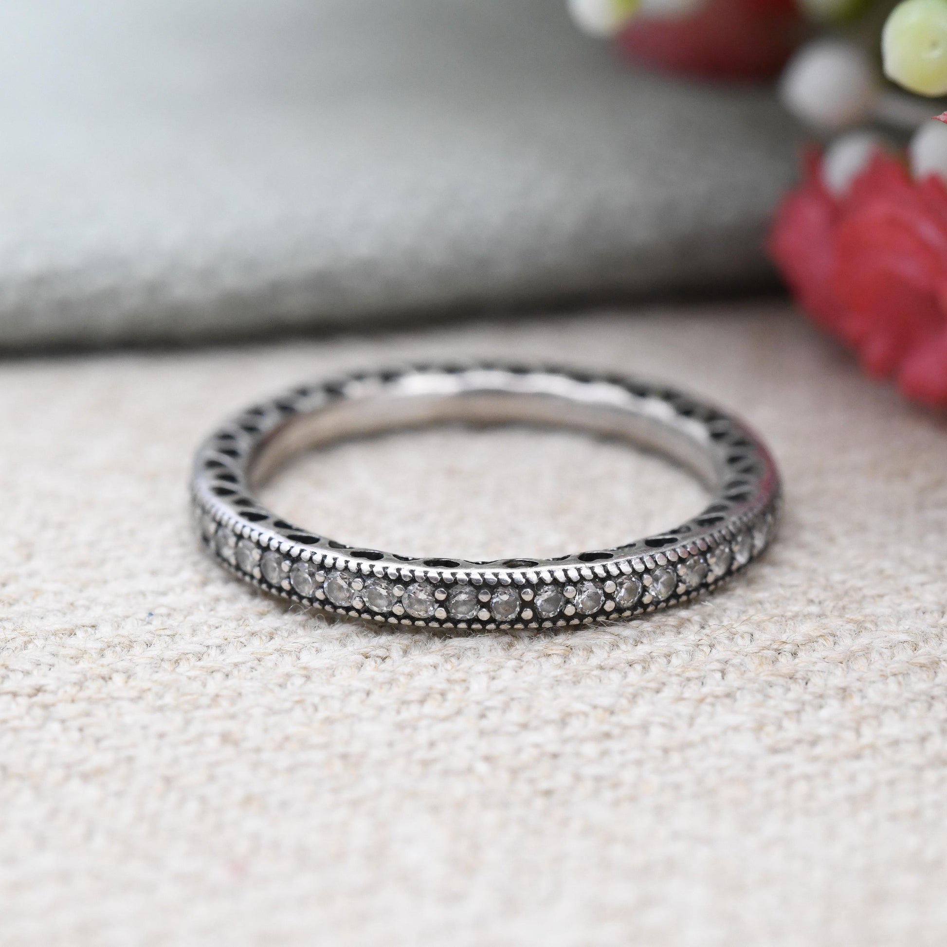 Pandora Sterling Silver Hearts Eternity Ring with Love Heart Cut Band - CZ Stacking Ring | Gift for Her | UK Size - N | US Size - 6 1/2