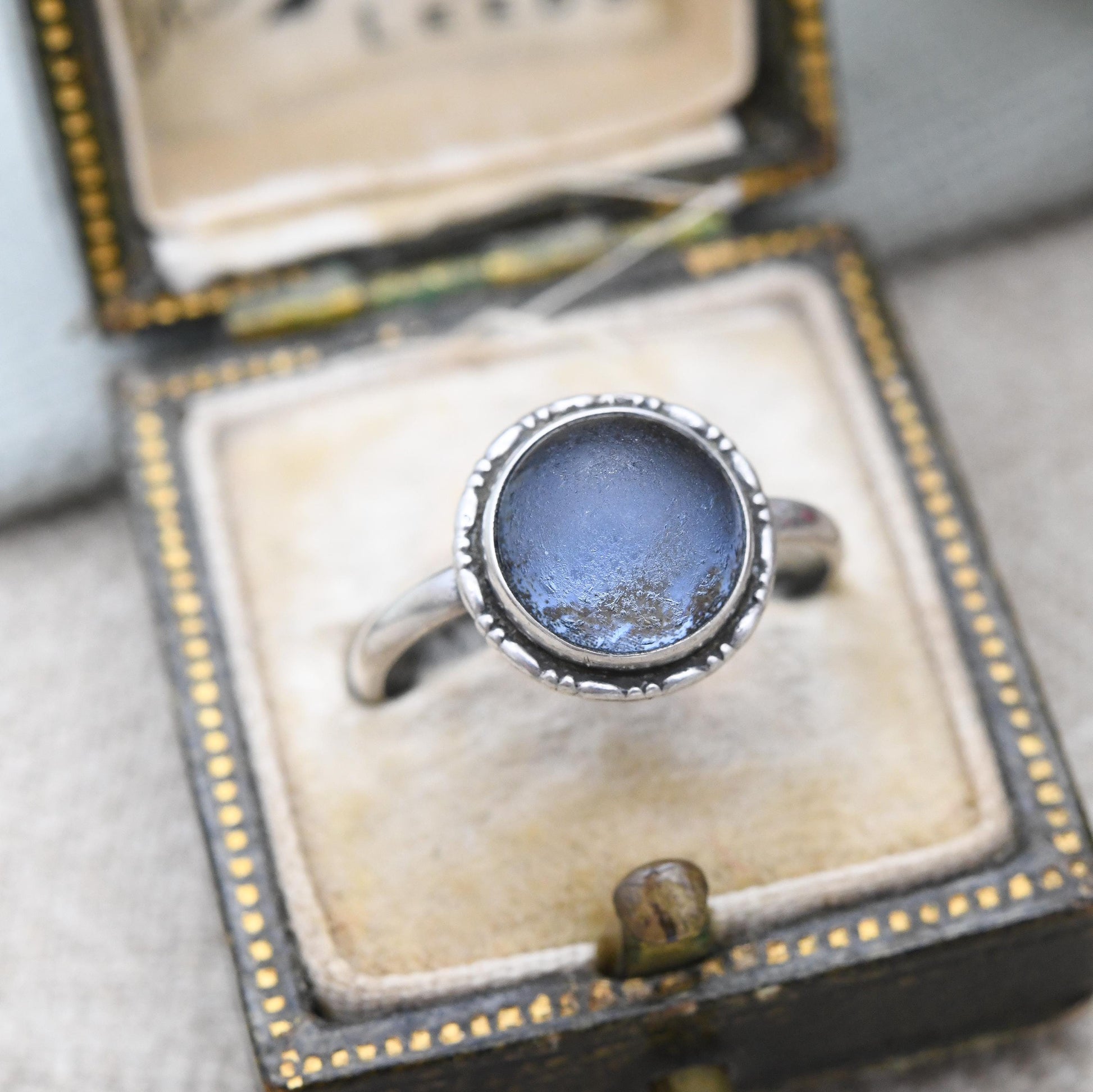 Vintage Sterling Silver Butterfly Wing Ring - Art Deco 1930s 1940s Blue Wing Statement Ring Round Cabochon | UK Size - P | US Size - 7 1/2