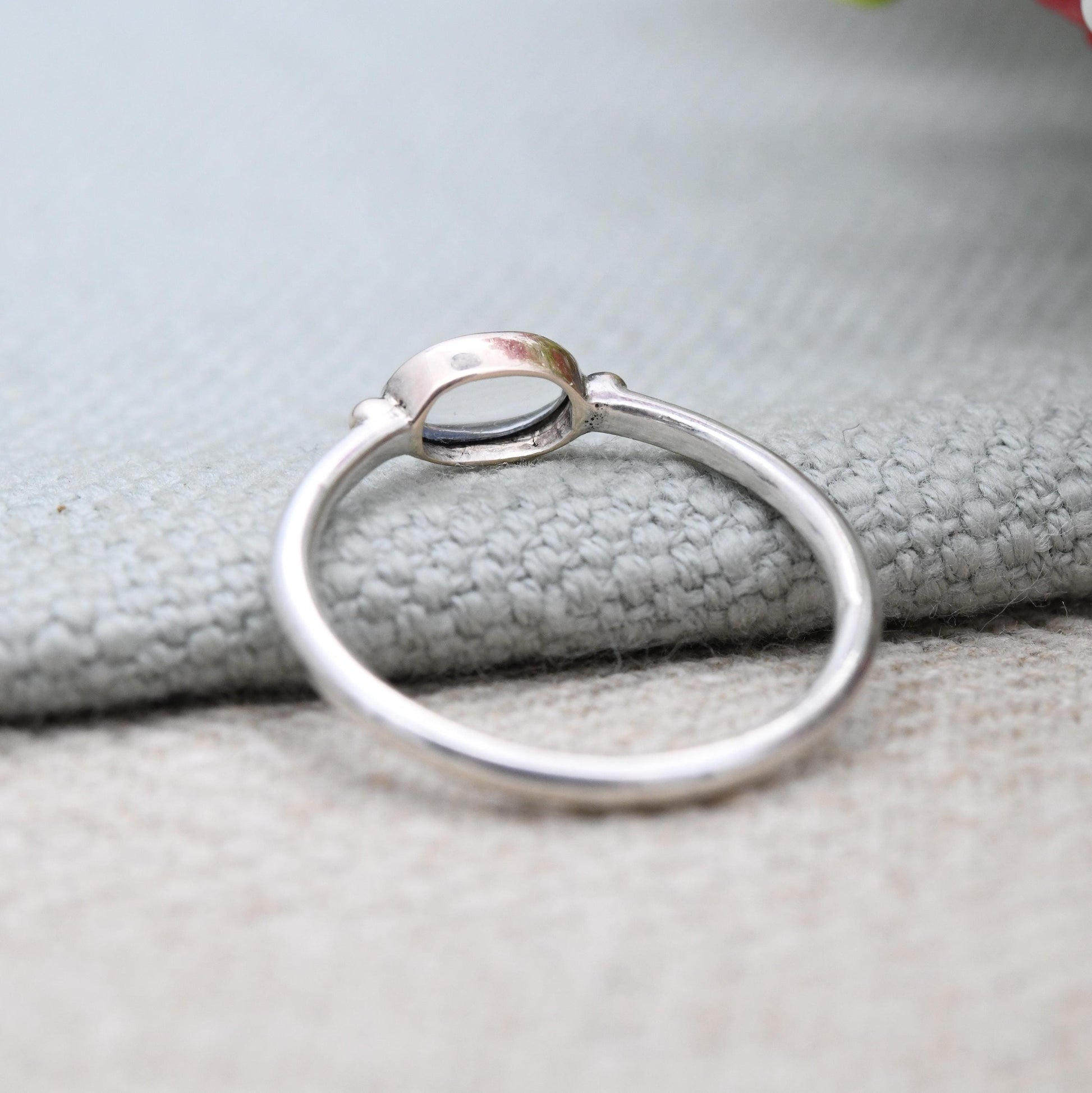 Vintage Sterling Silver Moonstone Ring Gold Plated Balls - Delicate Minimal Design Cabochon Gemstone Stacker | UK Size - N | US Size - 6 3/4