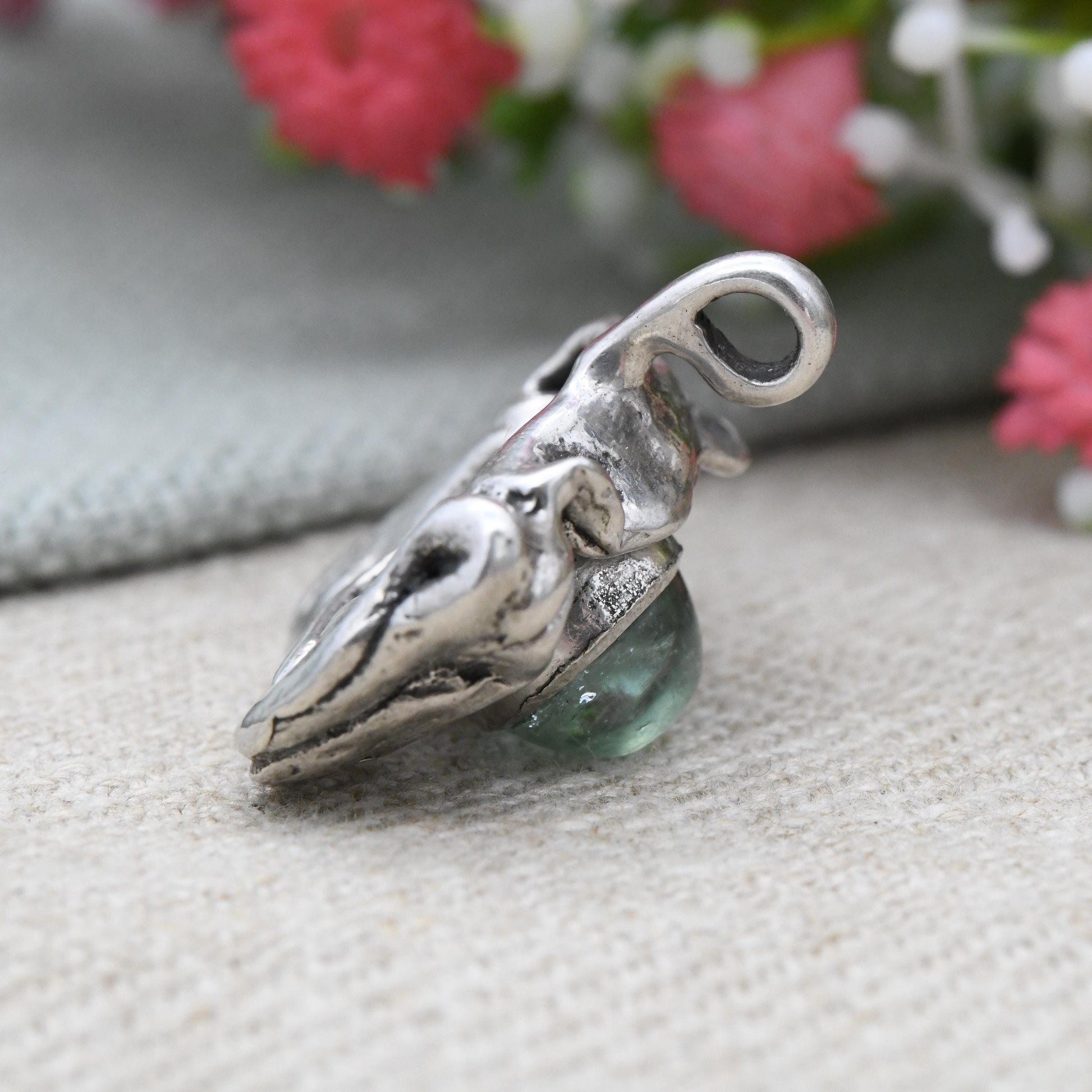 Vintage Studio Sterling Silver Gemstone Pendant - Sculptural Mid-Century Modernist Style Solid Silver Jewellery | Off-Centre Naturalistic