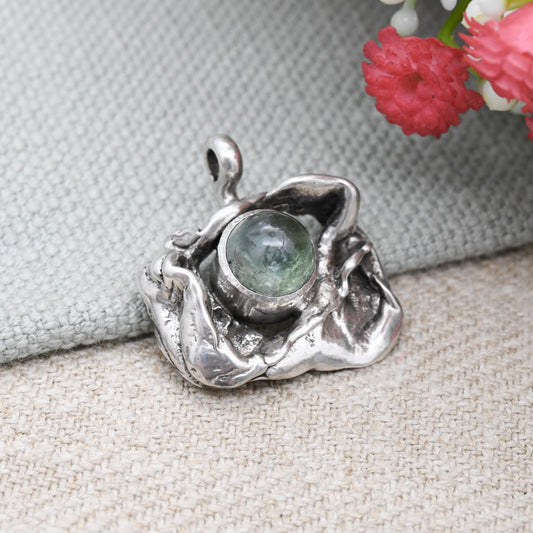 Vintage Studio Sterling Silver Gemstone Pendant - Sculptural Mid-Century Modernist Style Solid Silver Jewellery | Off-Centre Naturalistic